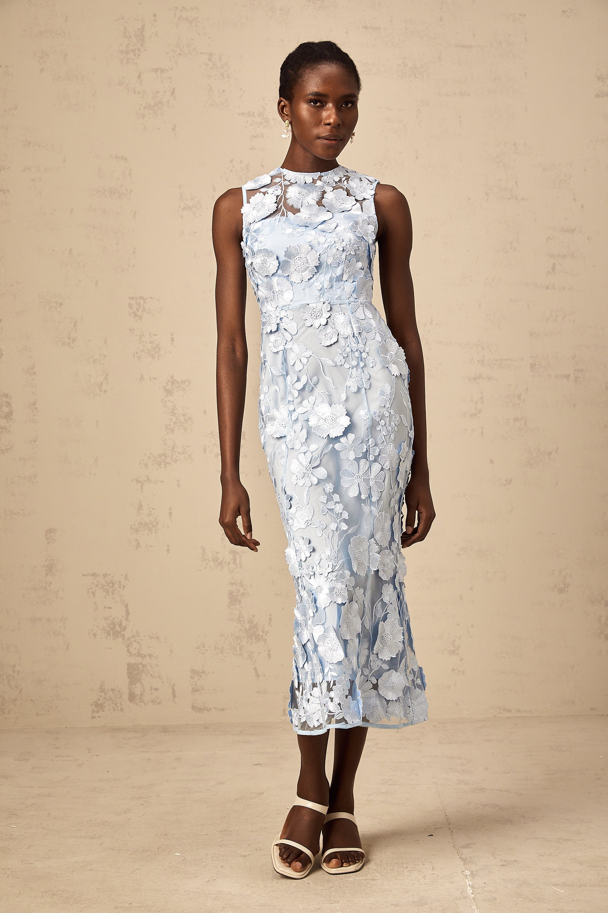 Herta blue floral-appliqué midi dress (Final Sale-US Only)