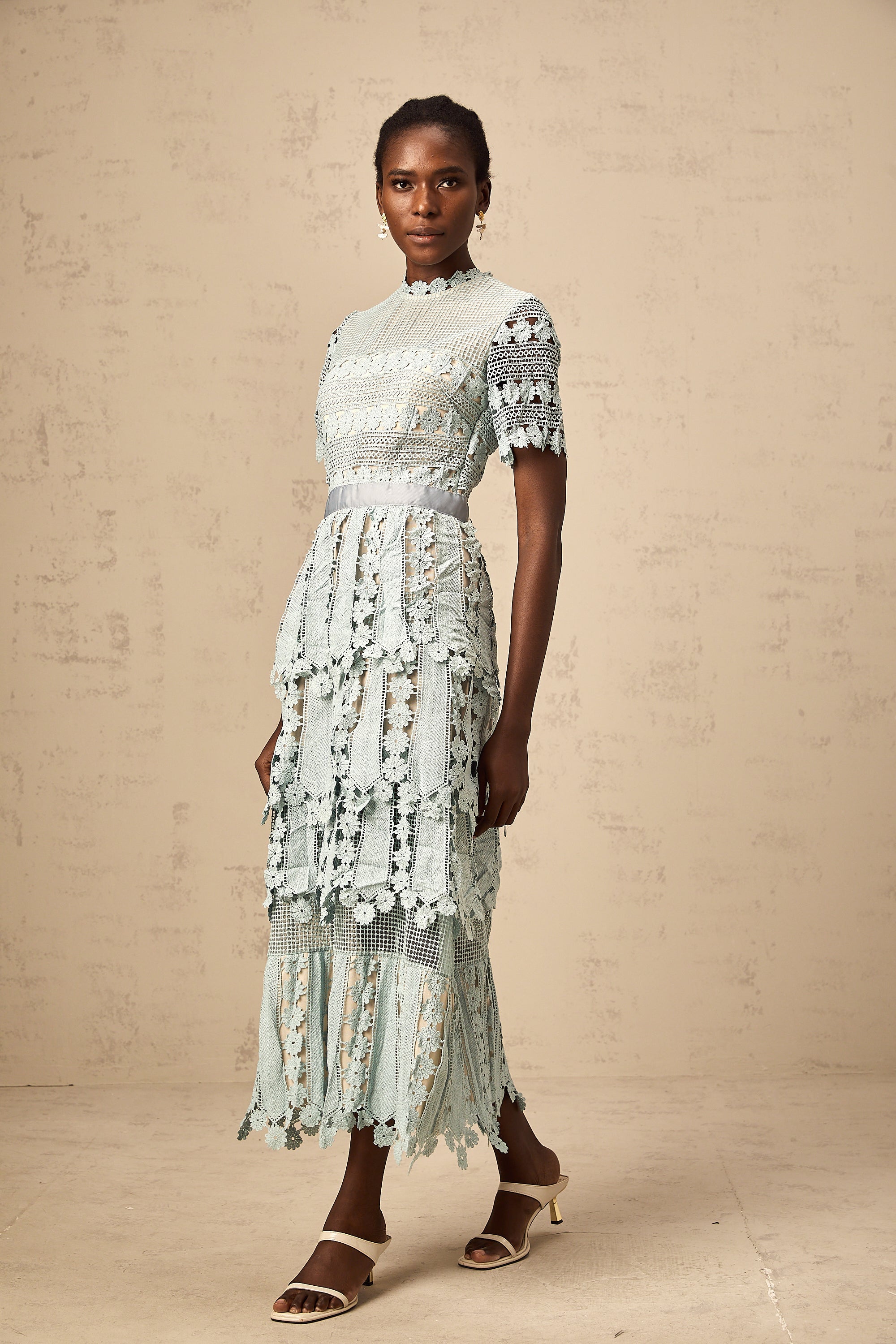 Océane green floral embroidered midi dress (Final Sale-US Only)