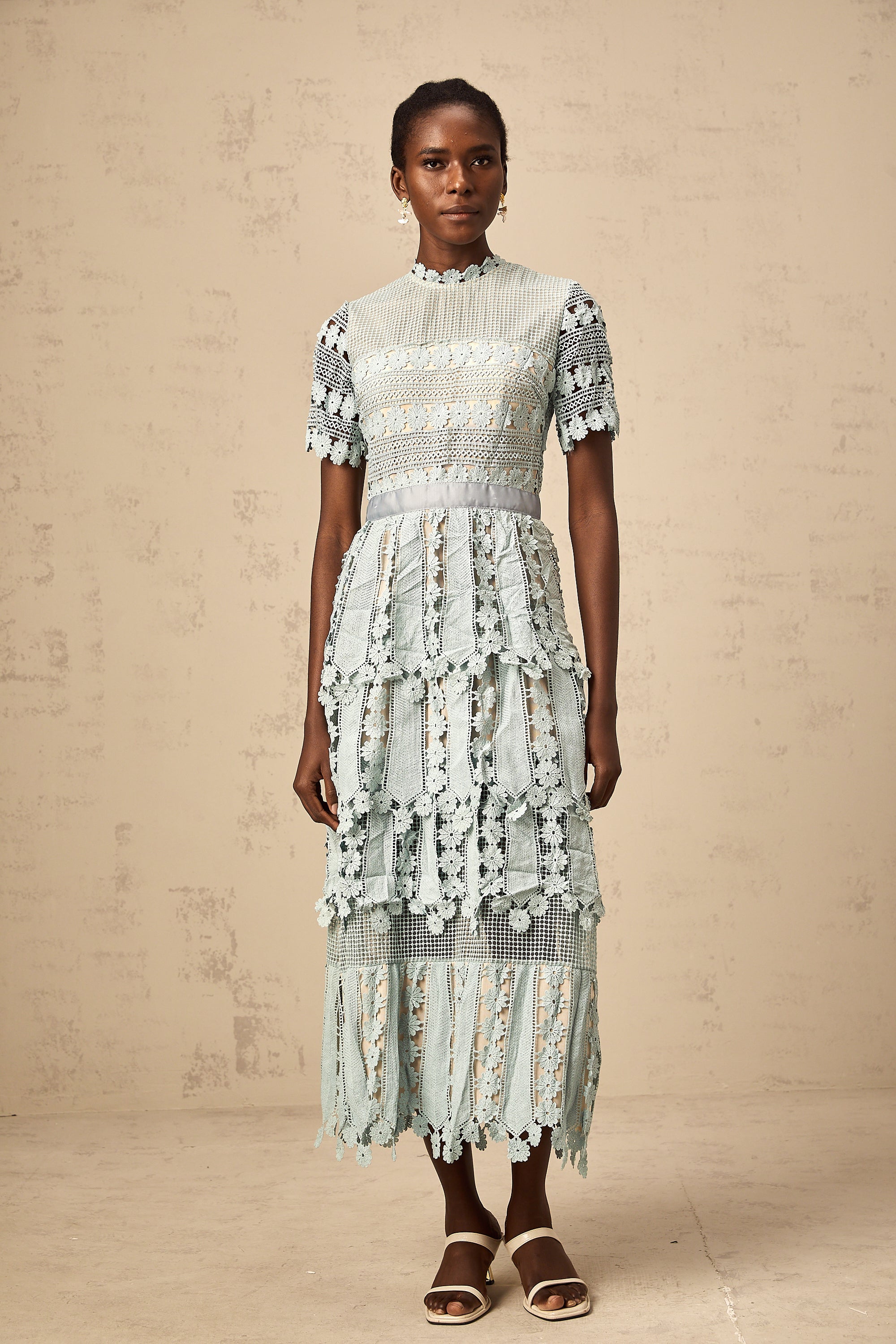 Océane green floral embroidered midi dress (Final Sale)