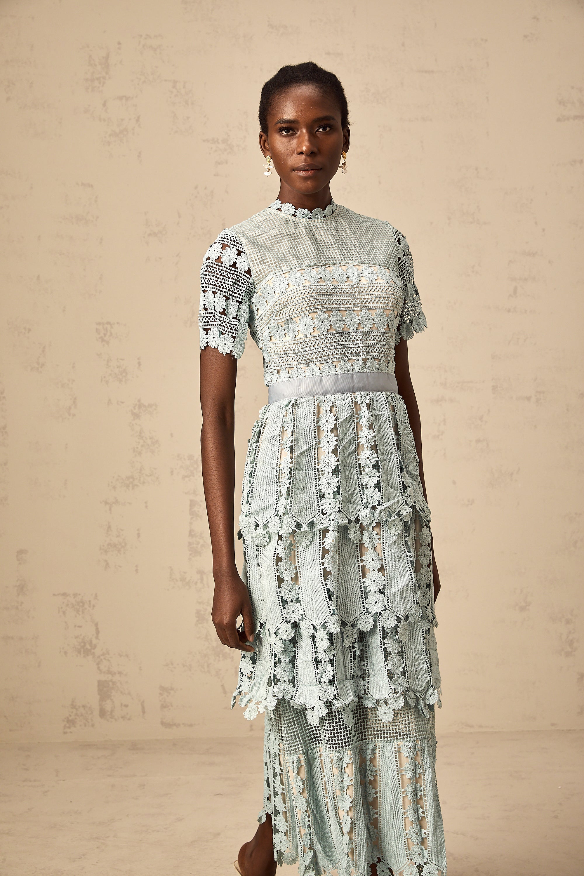 Océane green floral embroidered midi dress (Final Sale-US Only)