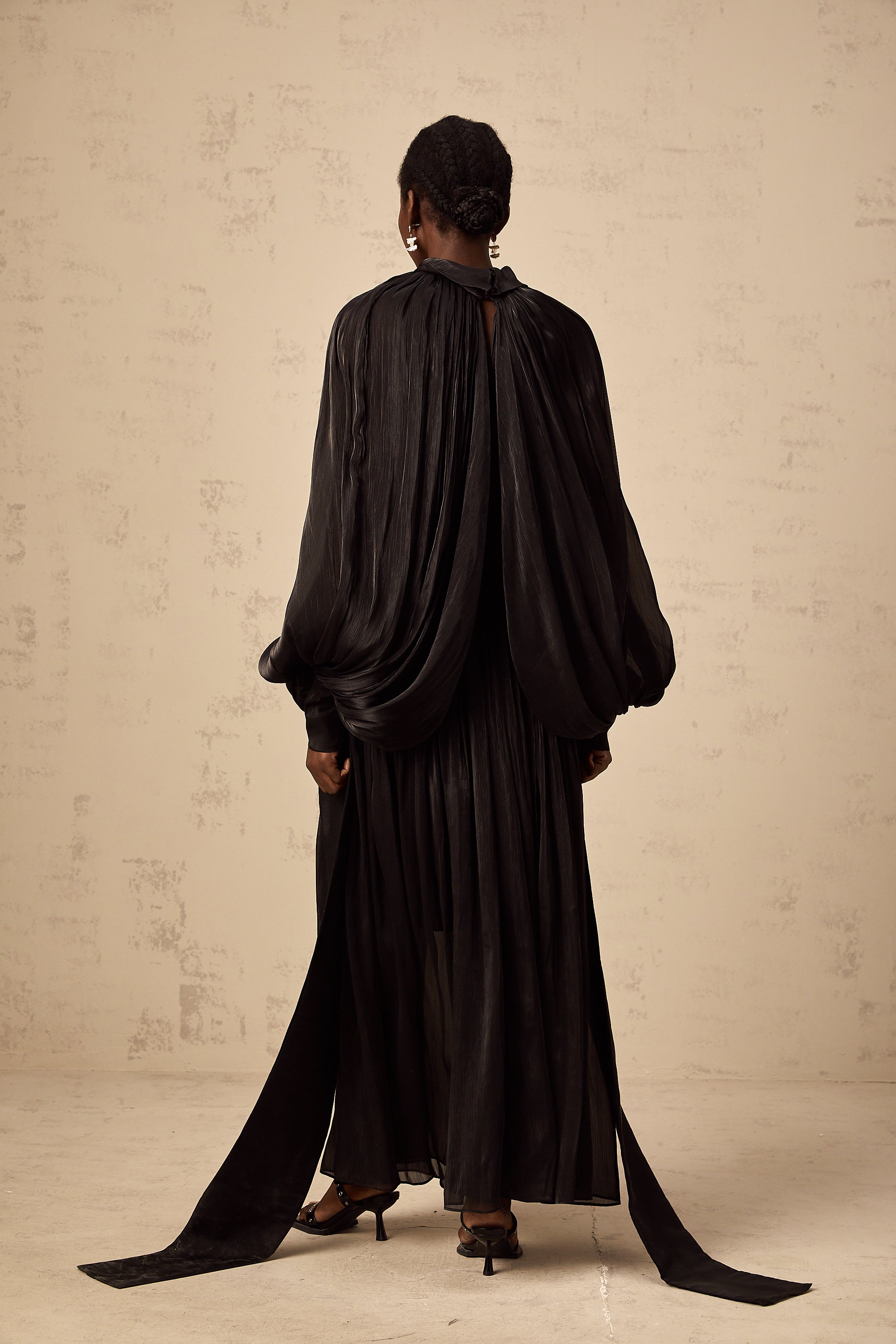 Mila pleated satin maxi dress in Black (US Only)