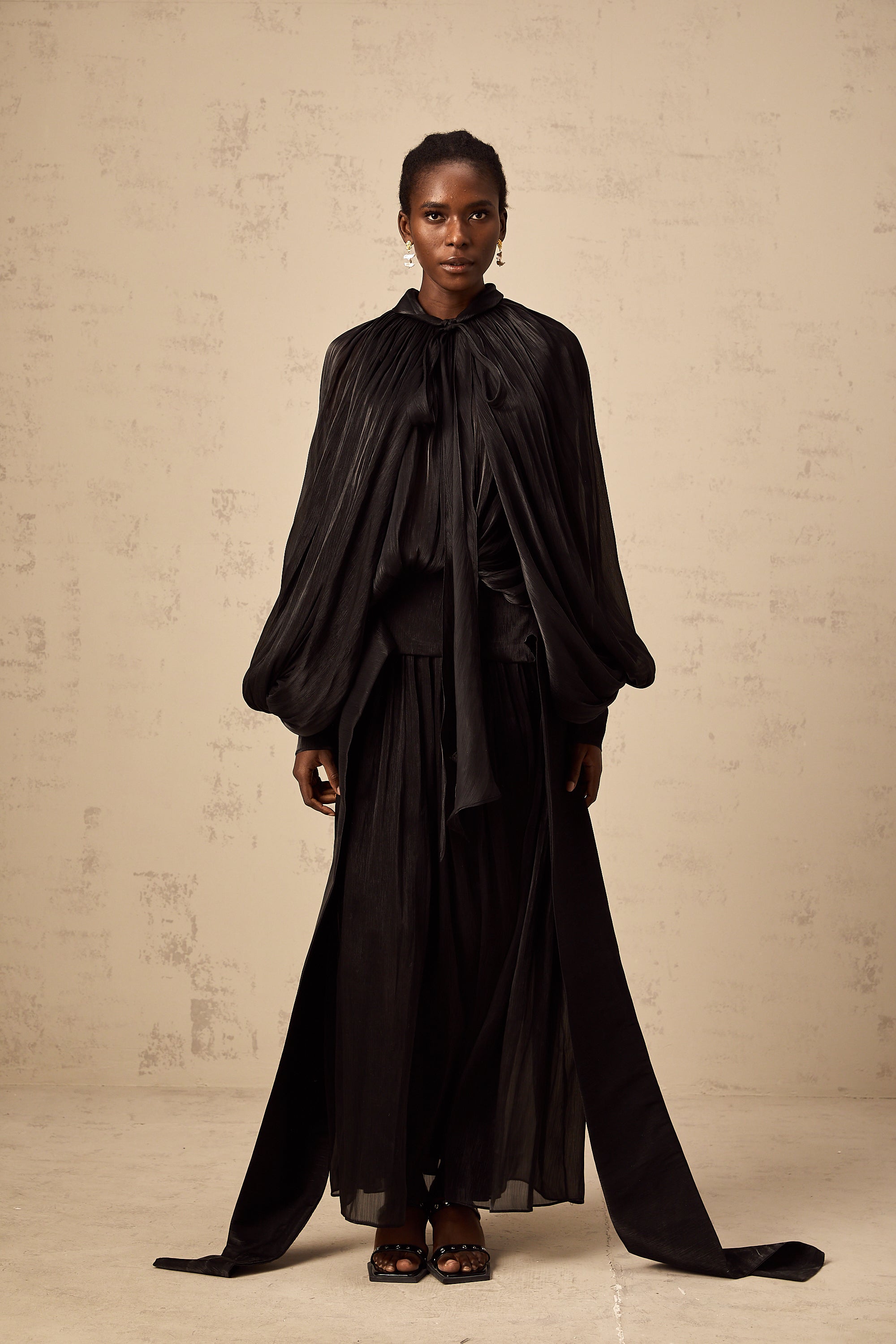 Mila pleated satin maxi dress in Black (US Only)