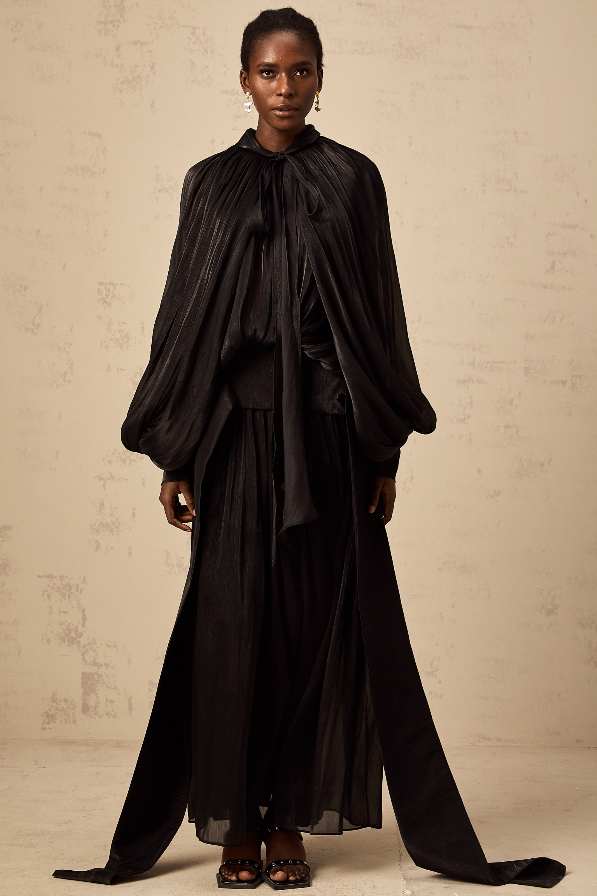Mila pleated satin maxi dress in Black (US Only)