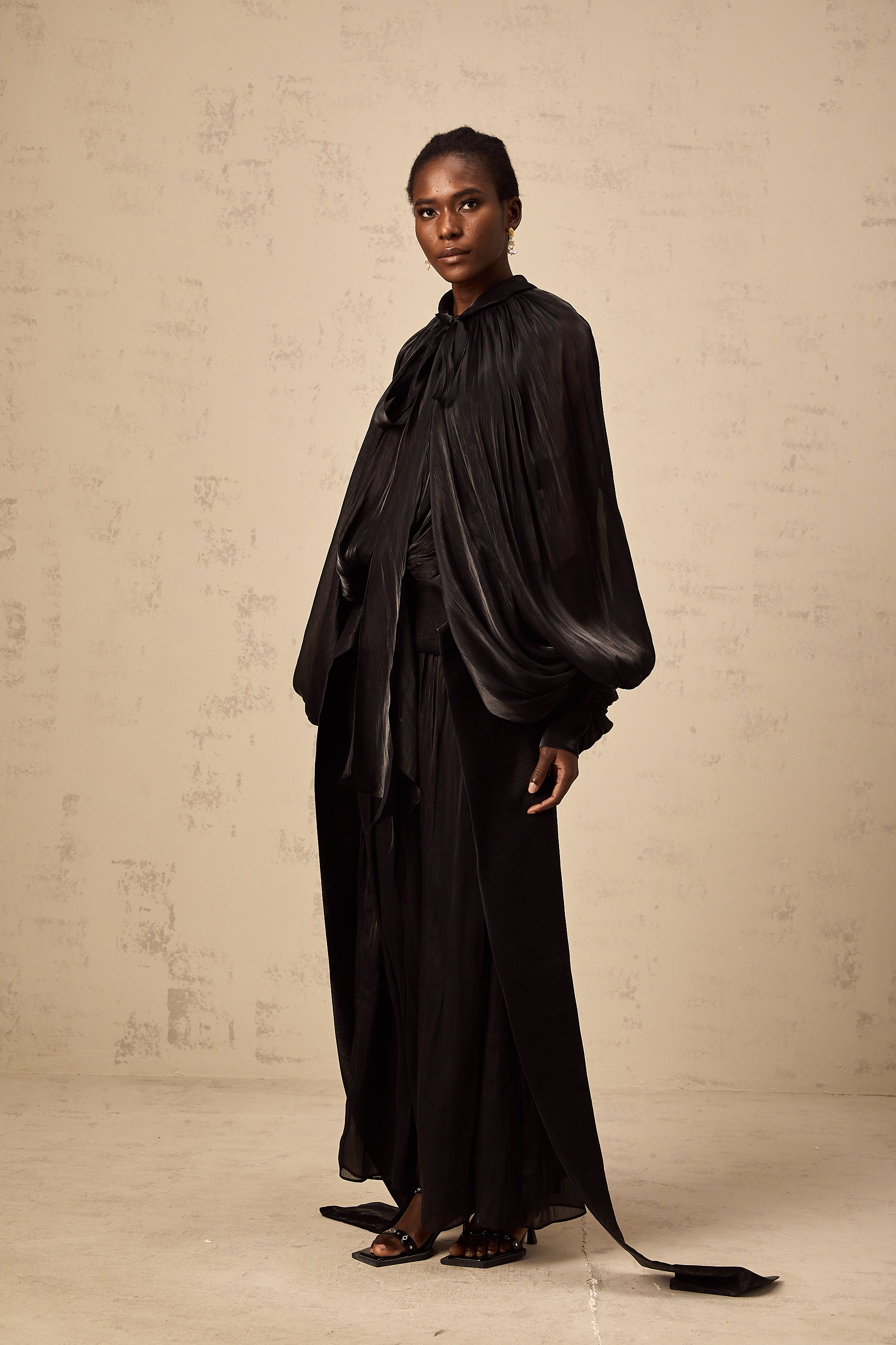 Mila pleated satin maxi dress in Black (US Only)