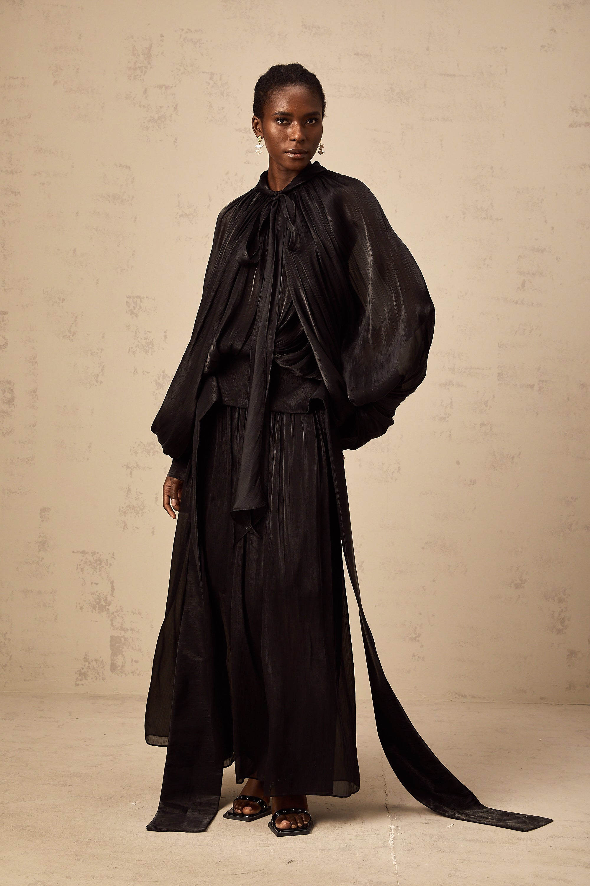 Mila pleated satin maxi dress in Black (Final Sale-US Only)