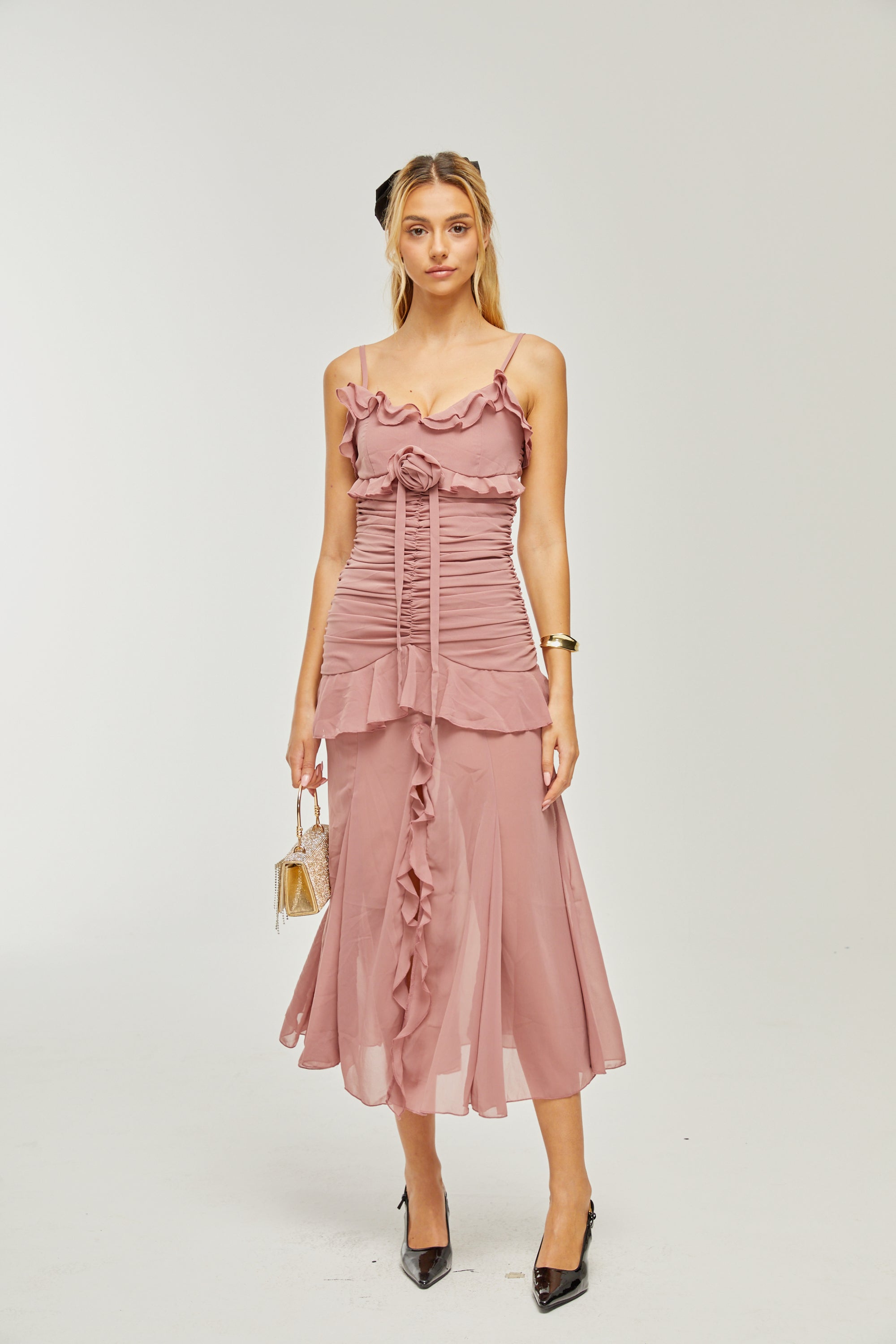 Geneviève pleated faux-flower midi dress (US Only)