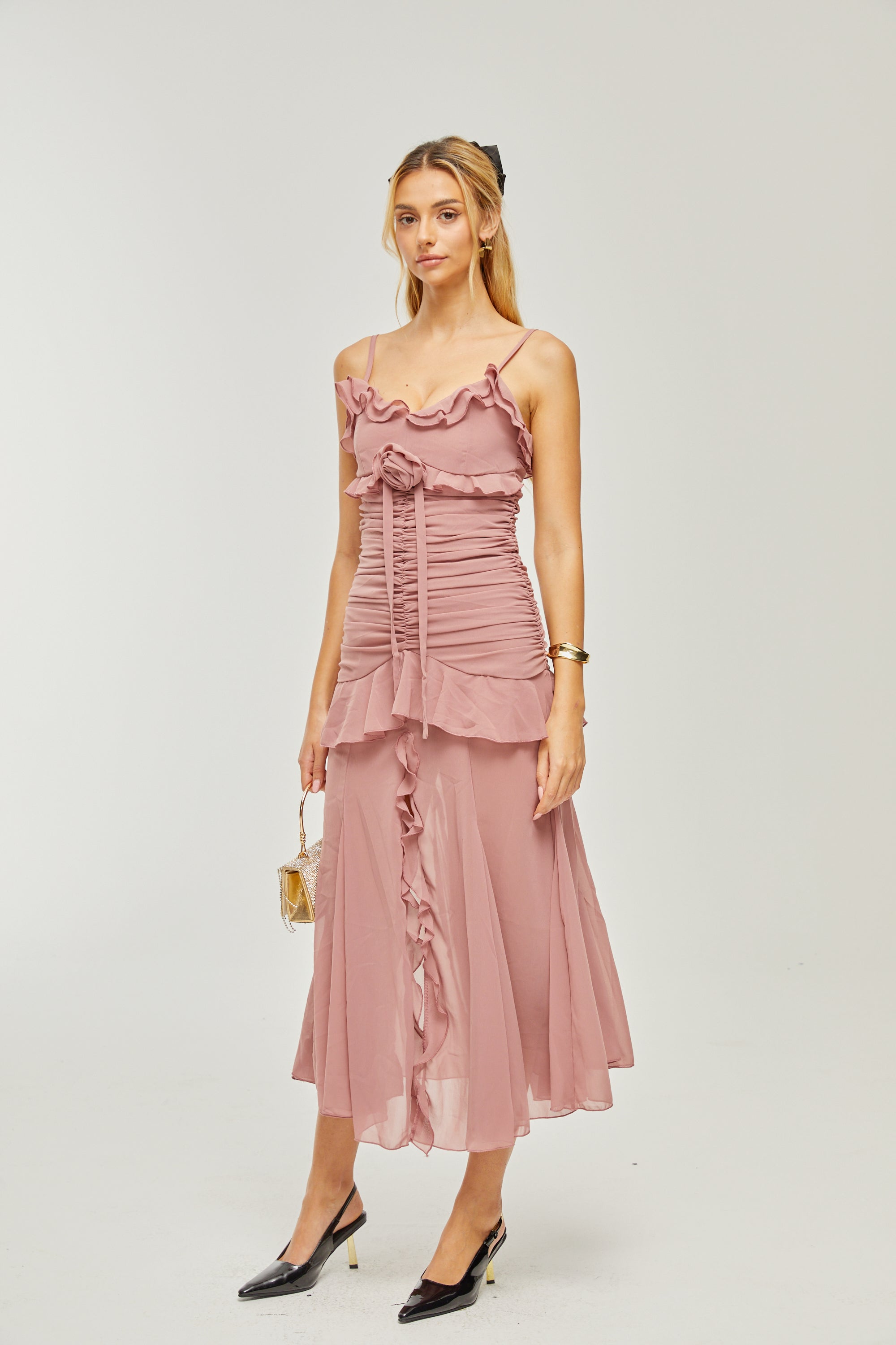 Geneviève pleated faux-flower midi dress (US Only)
