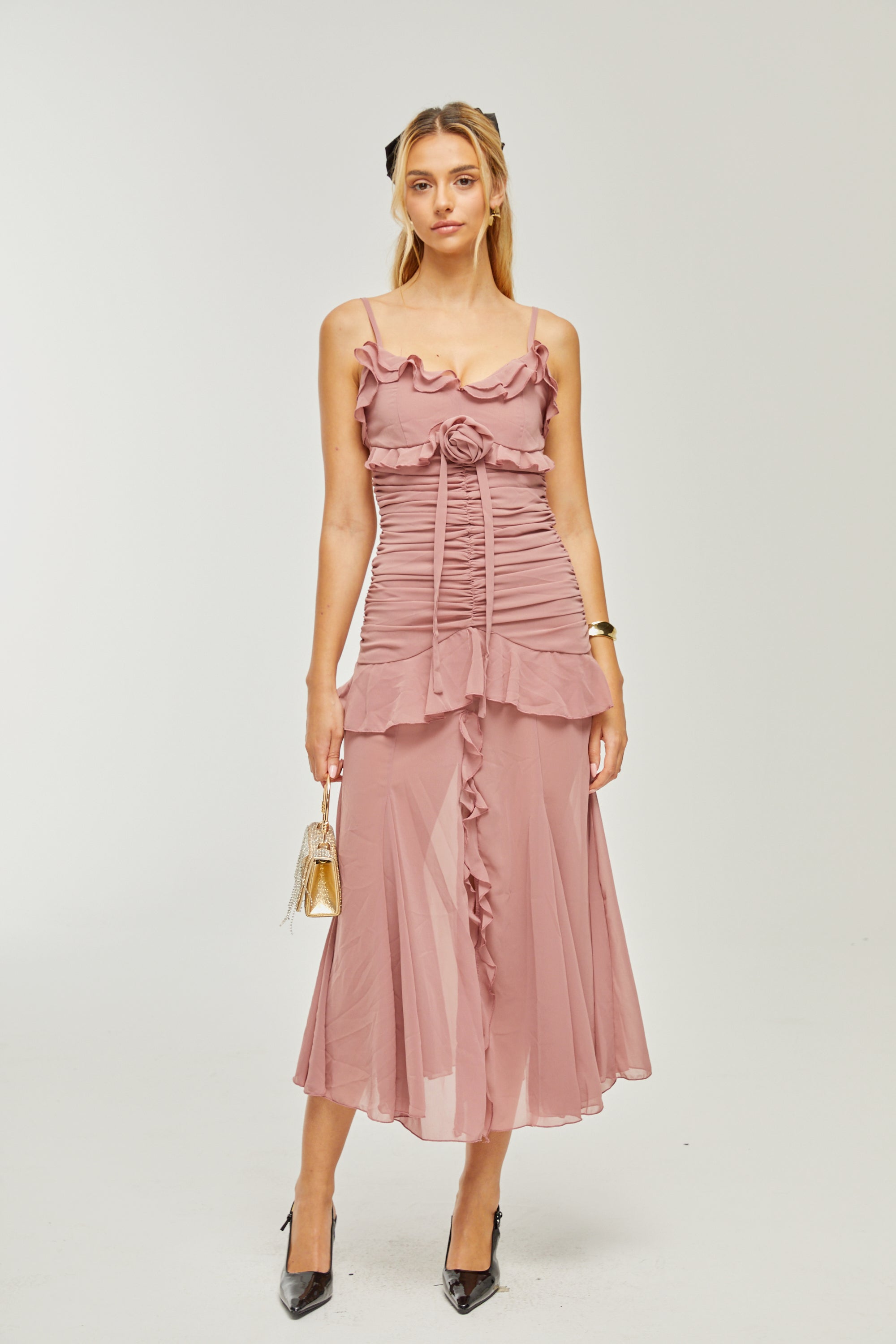 Geneviève pleated faux-flower midi dress (US Only)