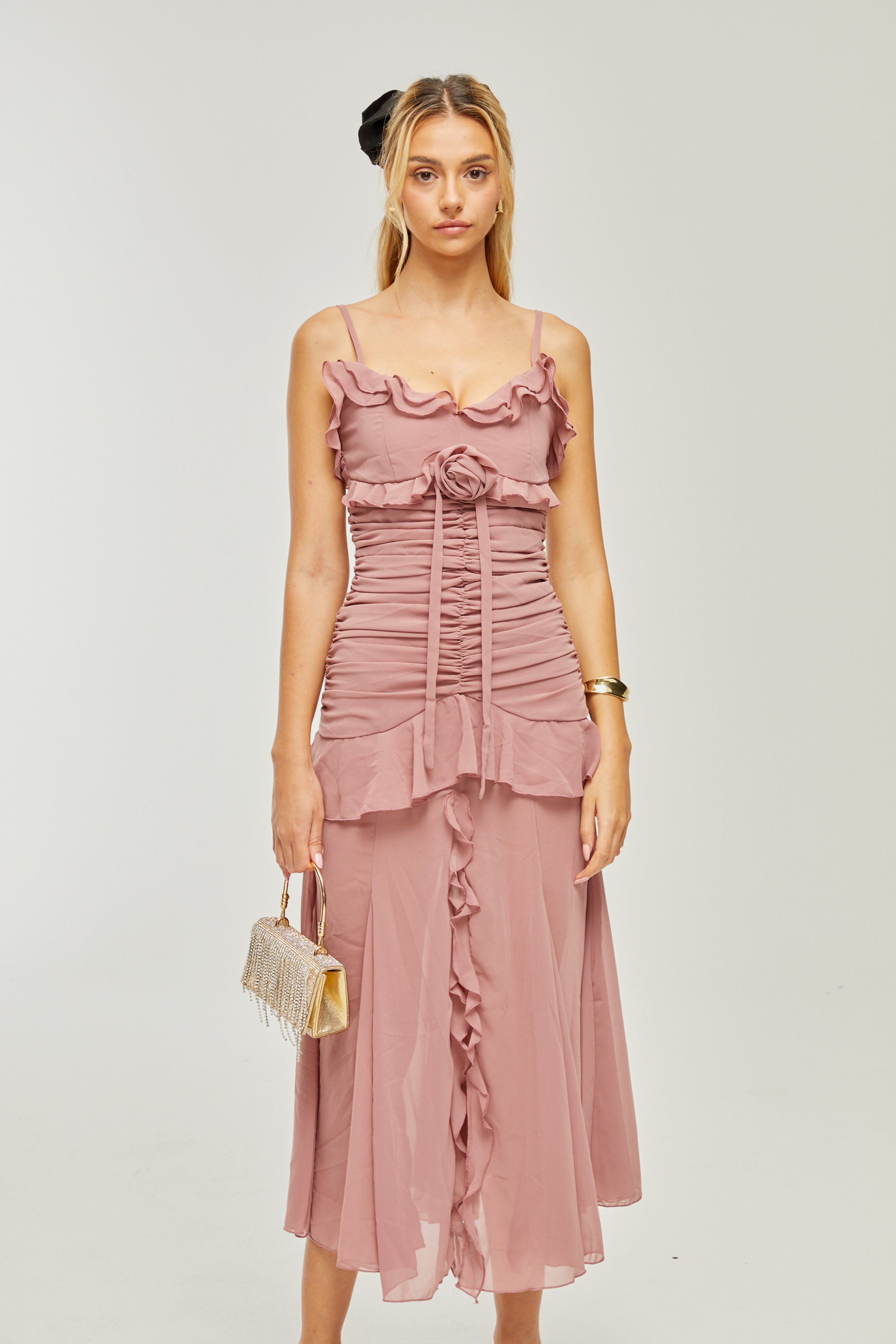 Geneviève pleated faux-flower midi dress (US Only)