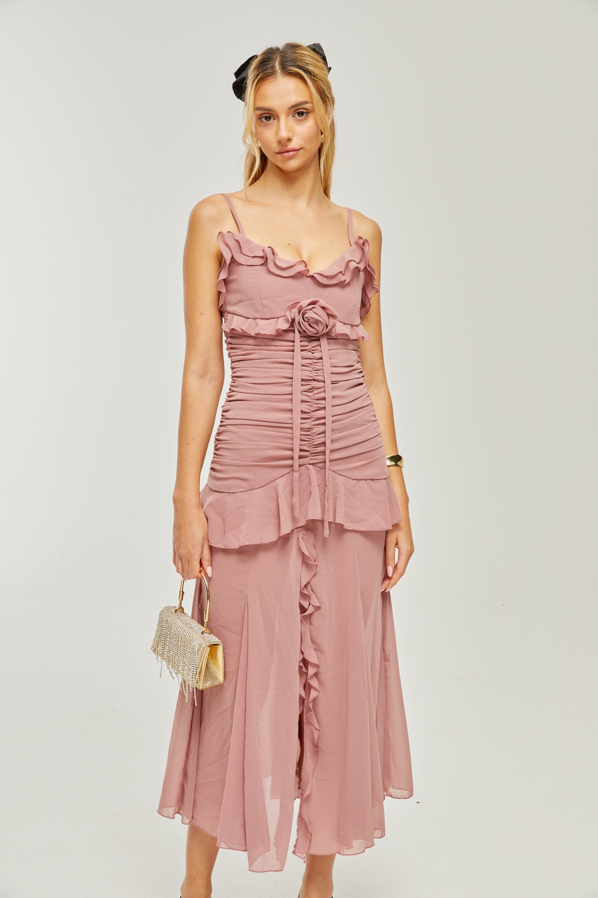 Geneviève pleated faux-flower midi dress (US Only)