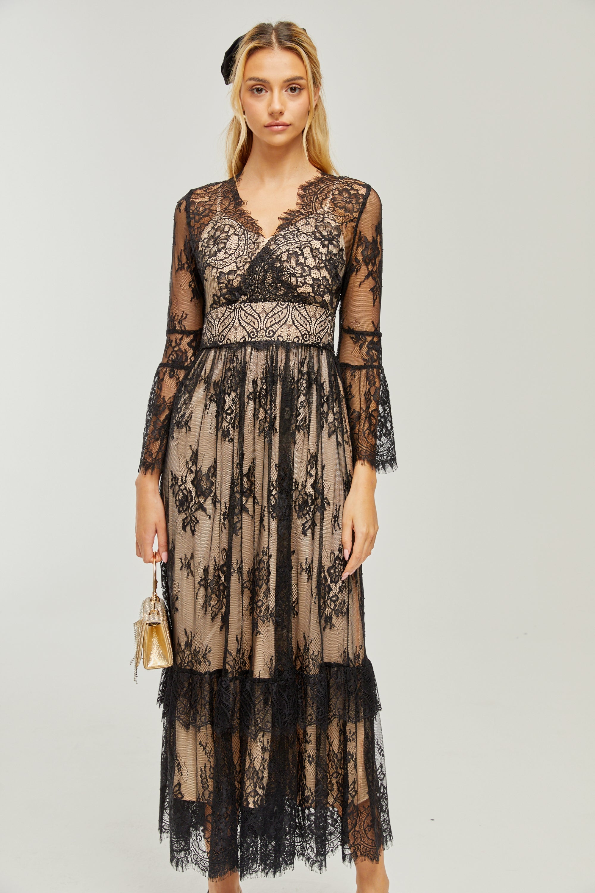 Louise V-neck lace midi dress (US Only)