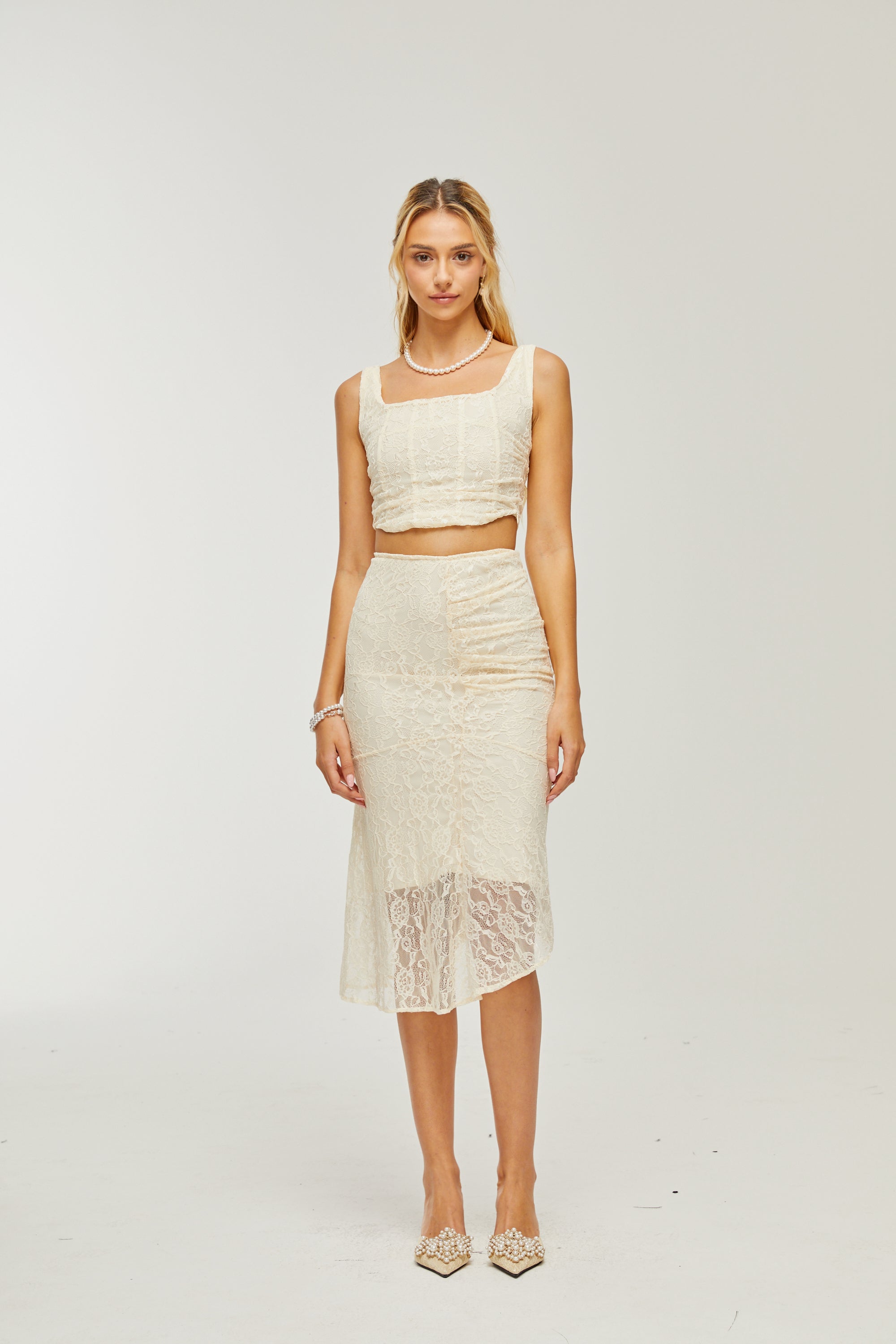 Élodie lace-overlay top & skirt matching set (US Only)