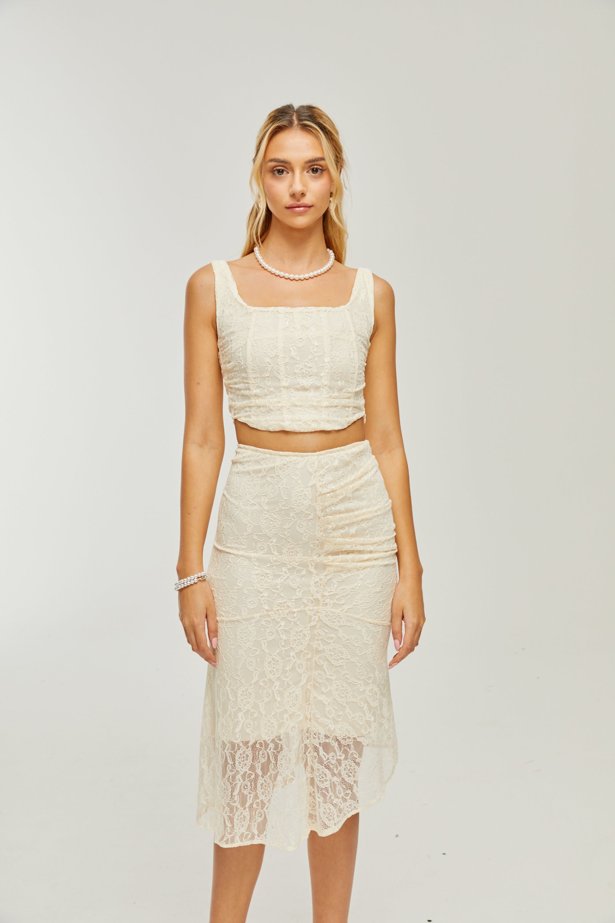 Élodie lace-overlay top & skirt matching set (US Only)