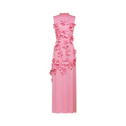 Magali Pink Sleeveless Maxi Dress with Faux Flower & Bow-Tie Embellishment (Final Sale-US Only)