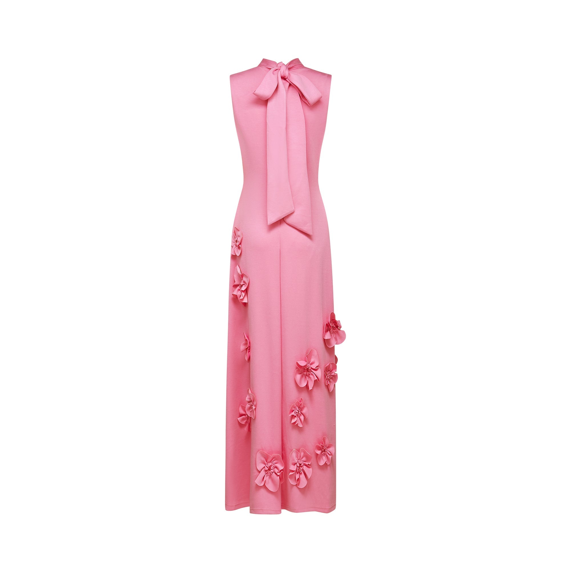 Magali Pink Sleeveless Maxi Dress with Faux Flower & Bow-Tie Embellishment (Final Sale-US Only)