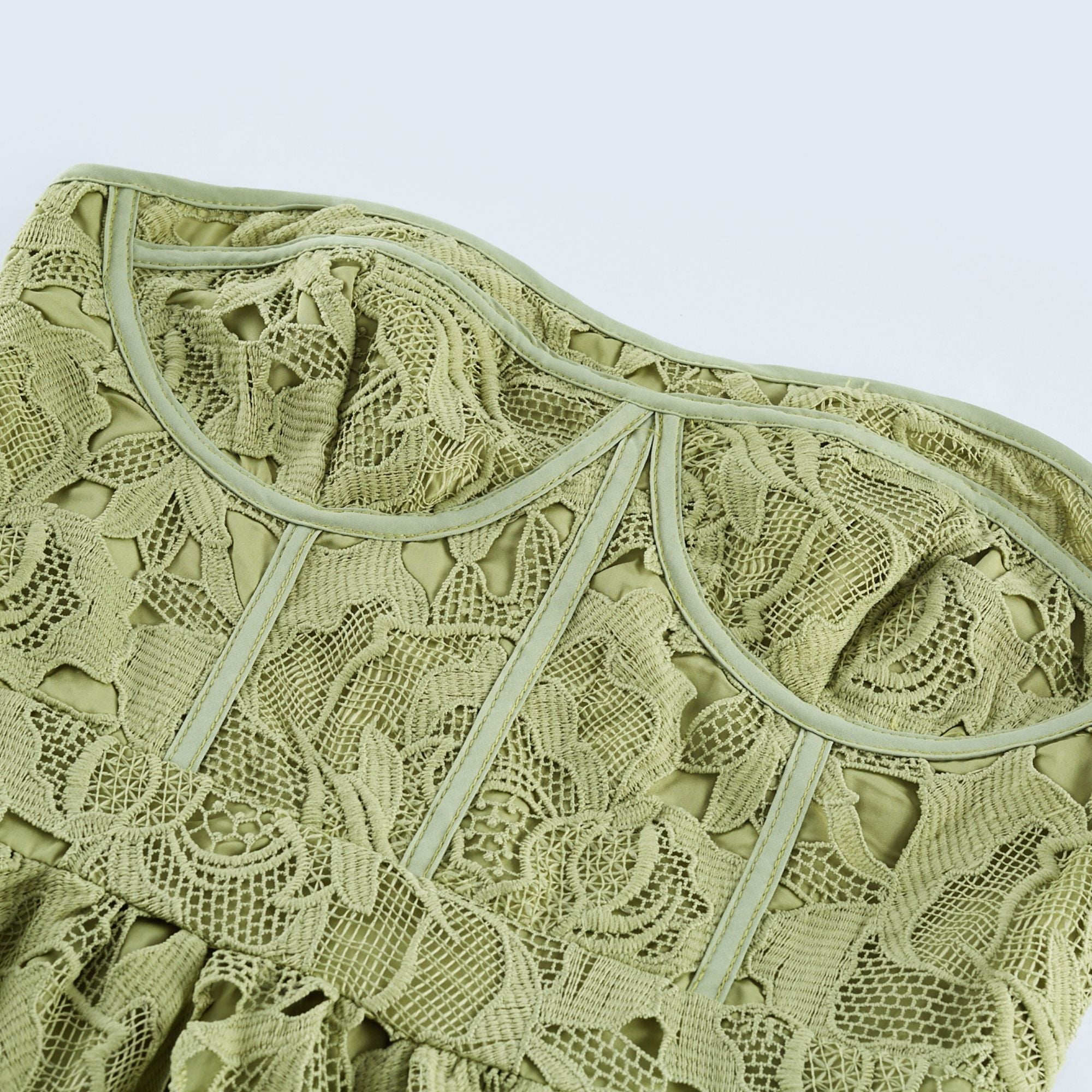 Inès lace floral embroidered cut-out midi dress in Green (Final Sale-US Only)
