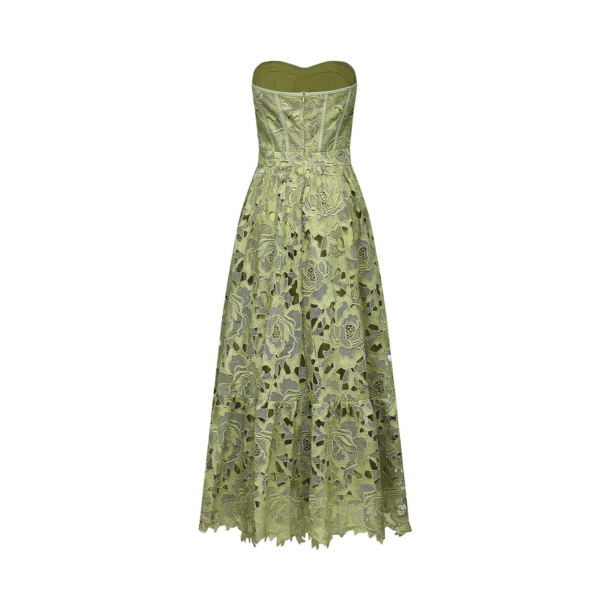 Inès lace floral embroidered cut-out midi dress in Green (Final Sale-US Only)