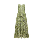 Inès lace floral embroidered cut-out midi dress in Green (Final Sale-US Only)