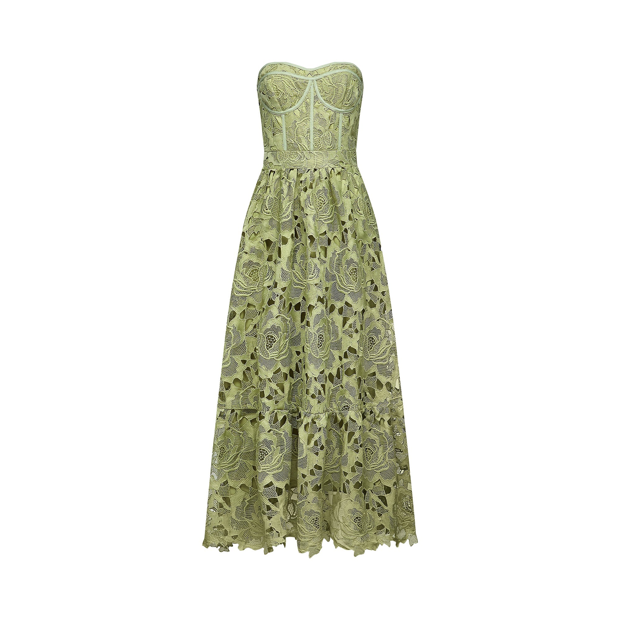 Inès lace floral embroidered cut-out midi dress in Green (Final Sale-US Only)