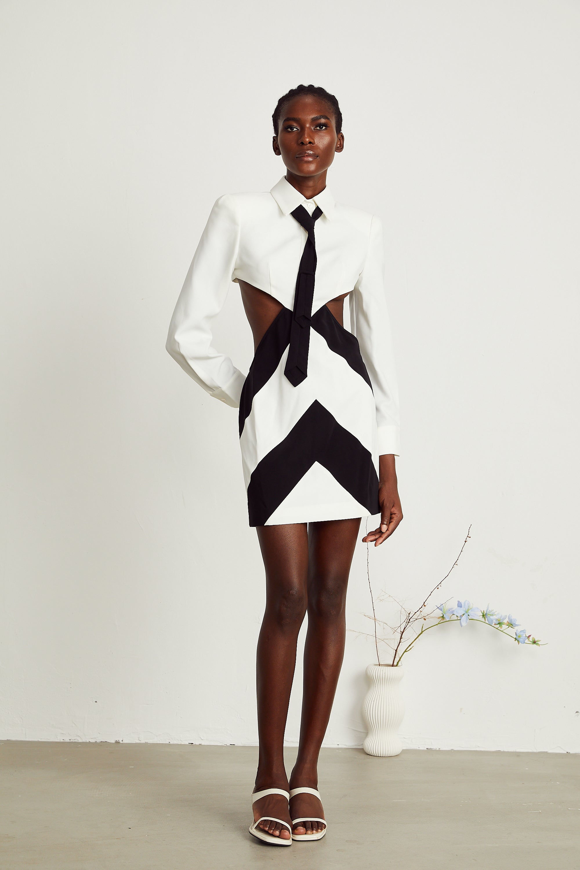 Ophelia neck-tie cut-out mini dress