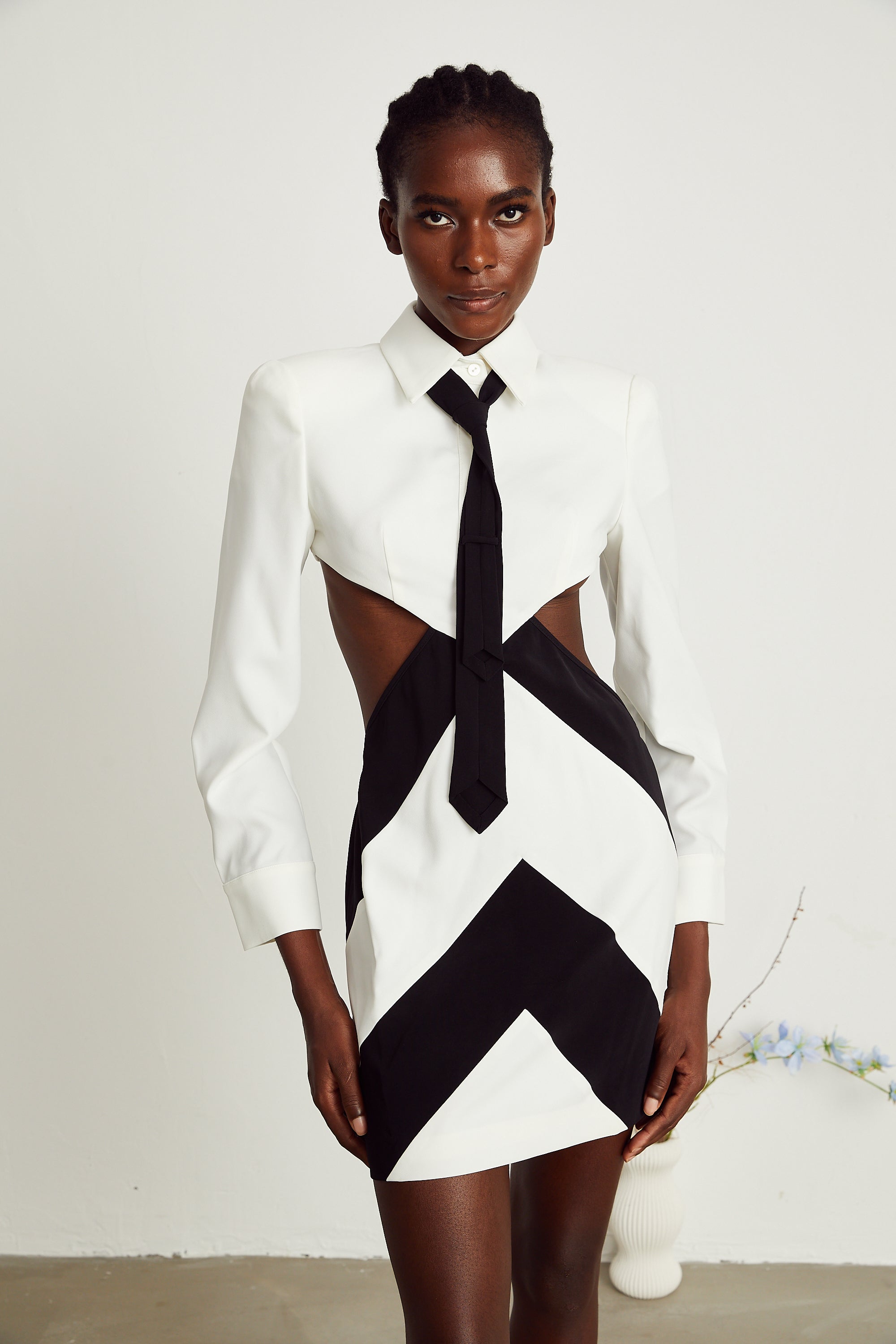 Ophelia neck-tie cut-out mini dress