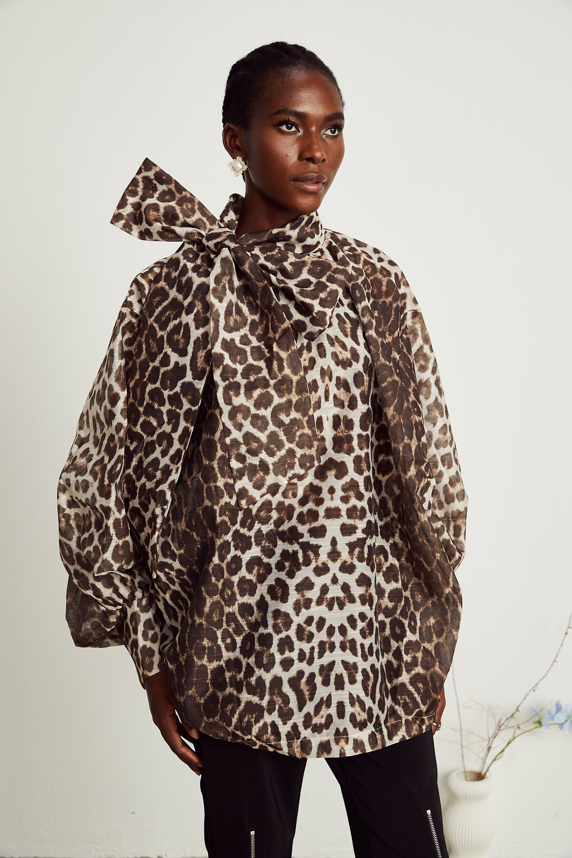 Belle leopard-print oversize-sleeved blouse (Final Sale-US Only)