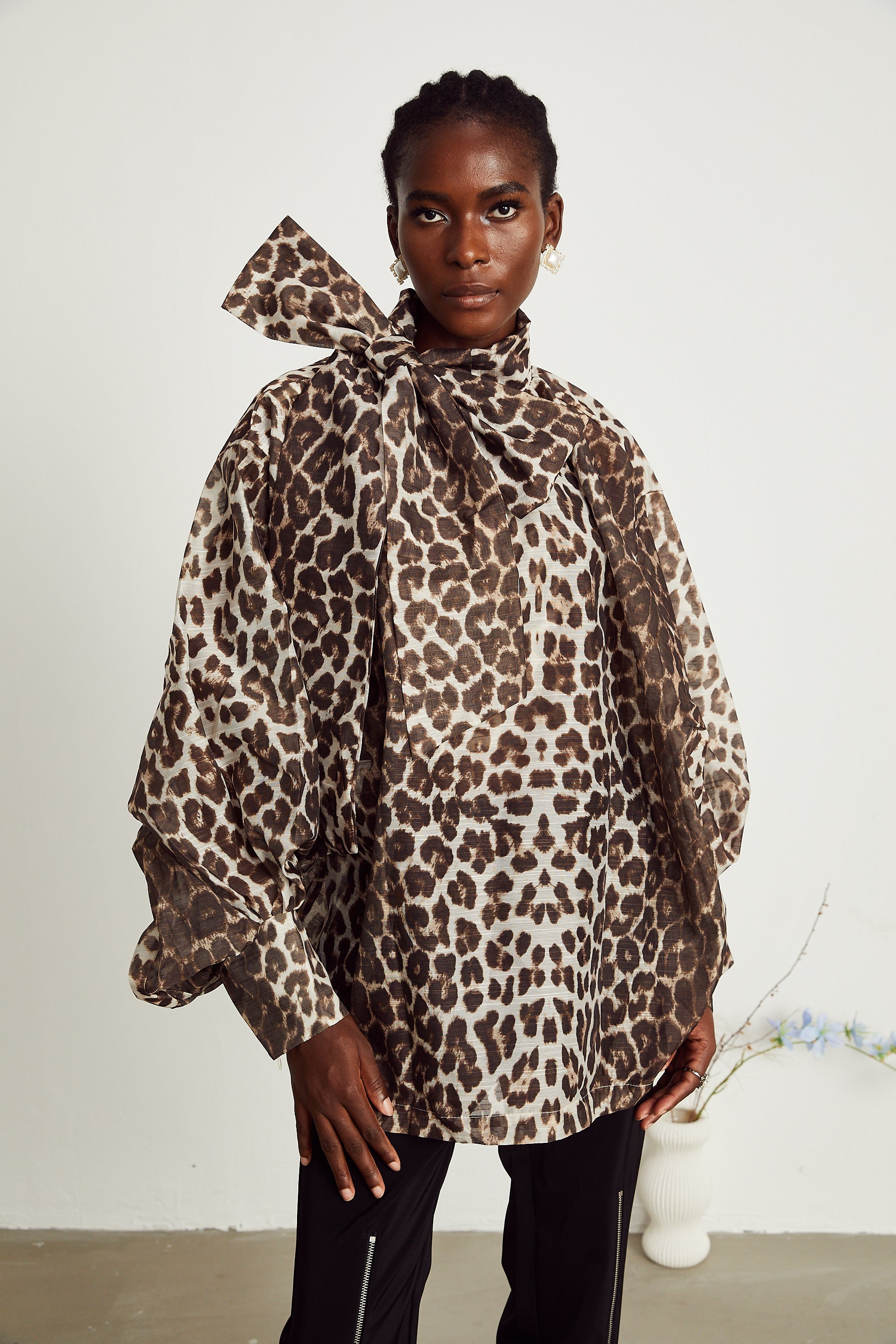 Belle leopard-print oversize-sleeved blouse (Final Sale-US Only)