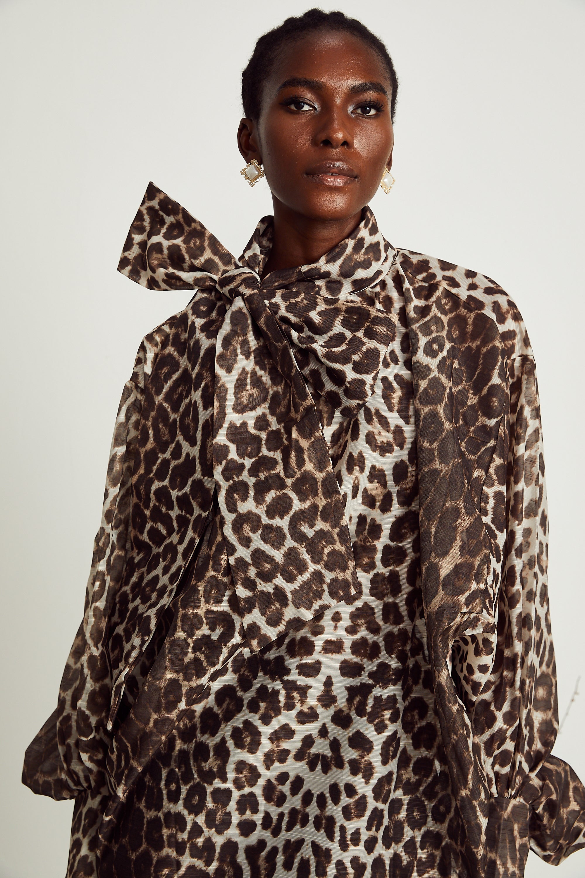 Belle leopard-print oversize-sleeved blouse (Final Sale-US Only)