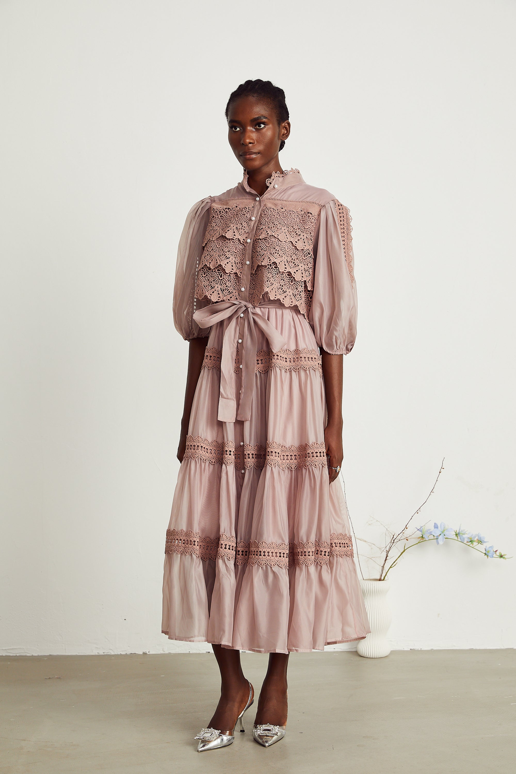 Inès lace cut-out tiered midi dress (Final Sale-US Only)