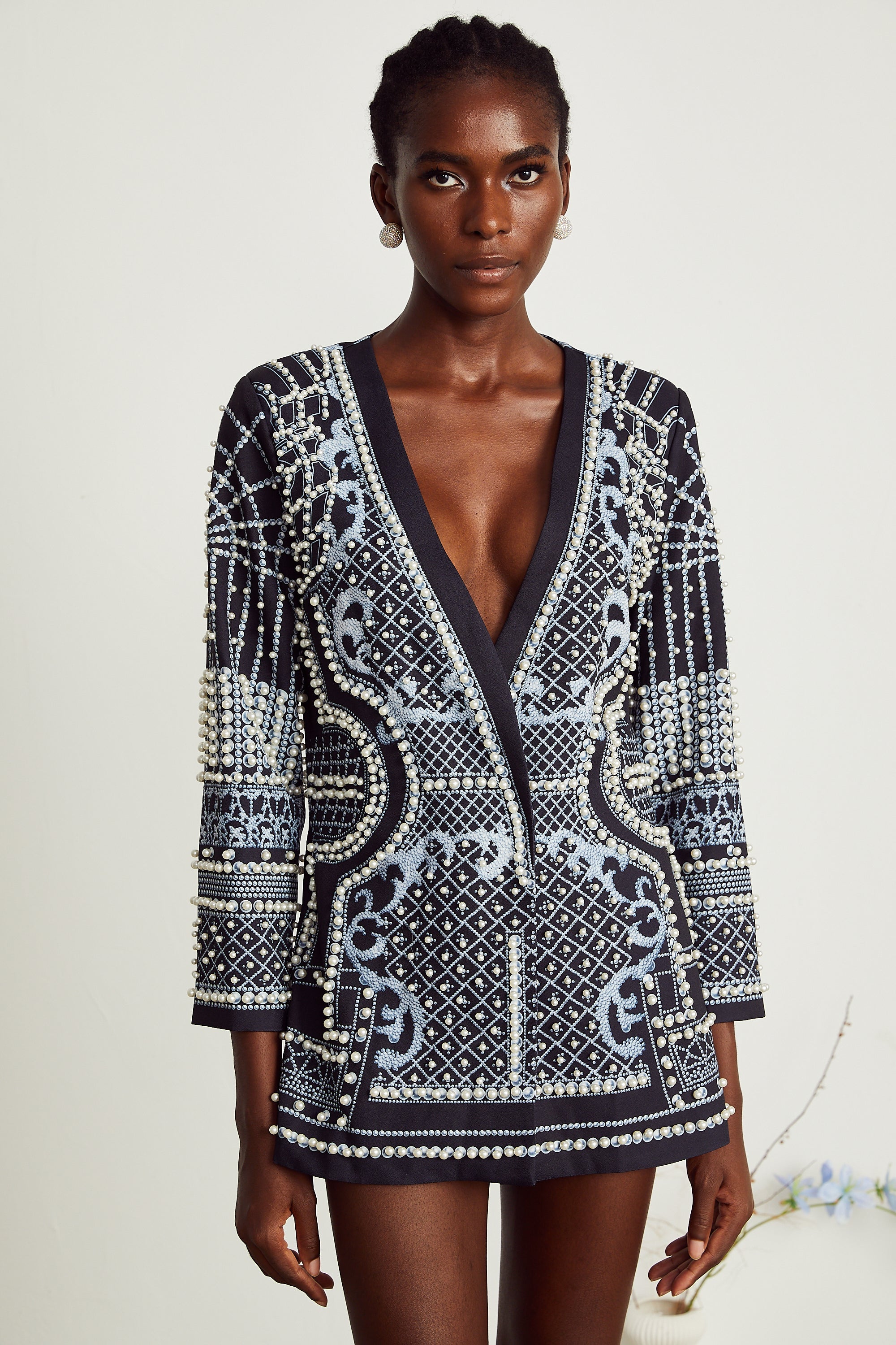 Catherine pattern-print V-neck blazer dress (Final Sale-US Only)