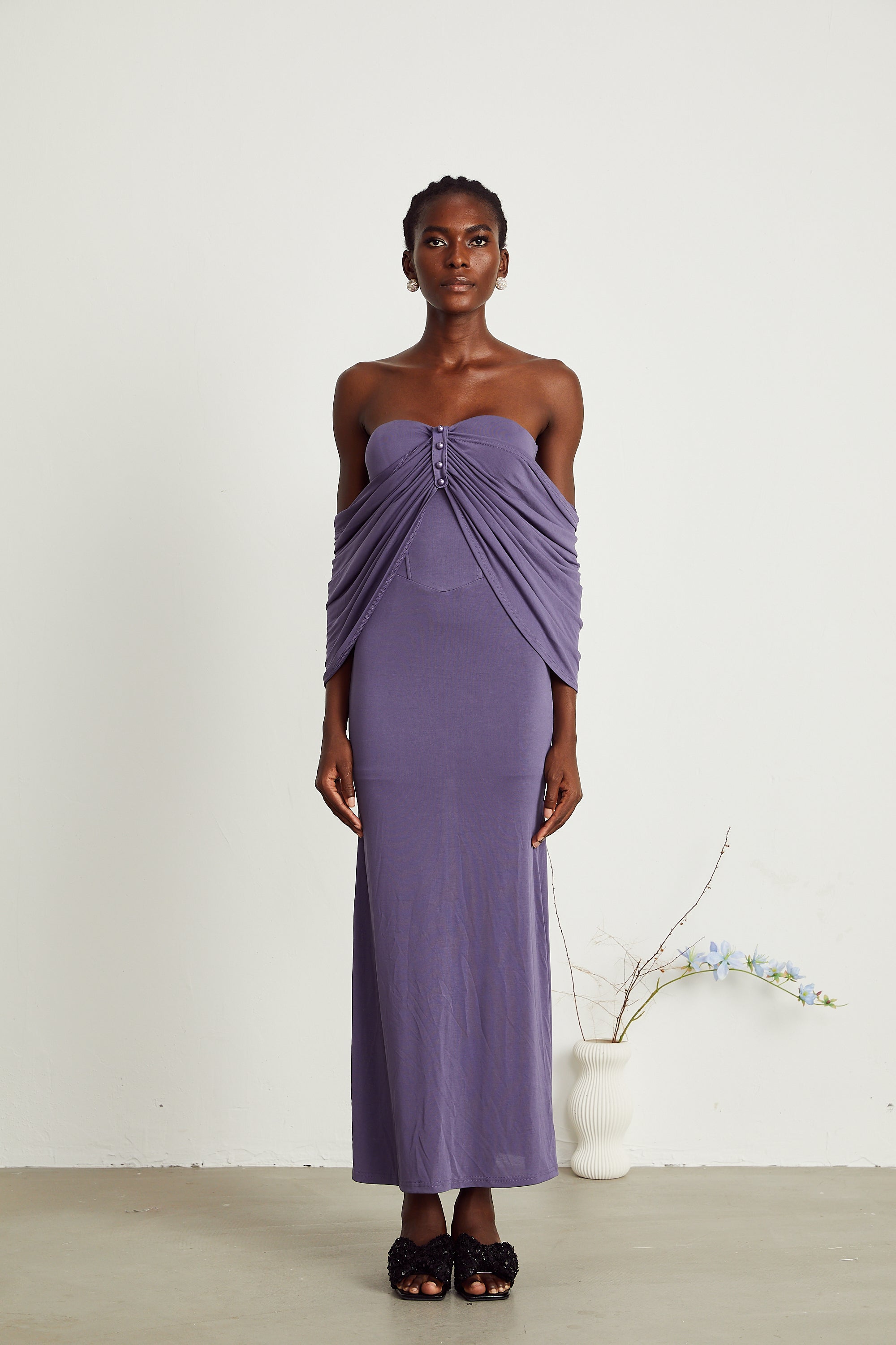 Delphine purple ruched midi dress (Final Sale-US Only)