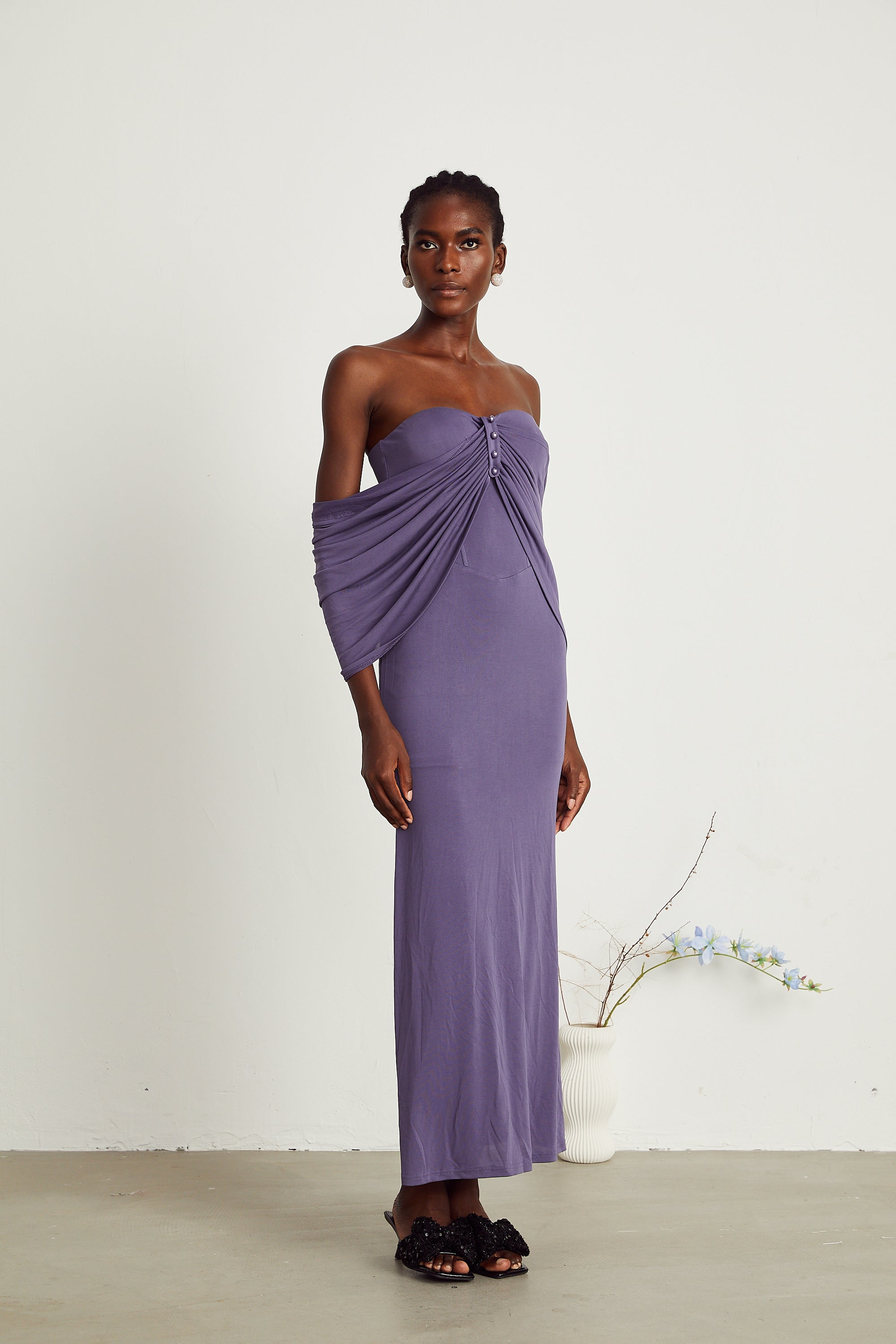 Delphine purple ruched midi dress (Final Sale-US Only)