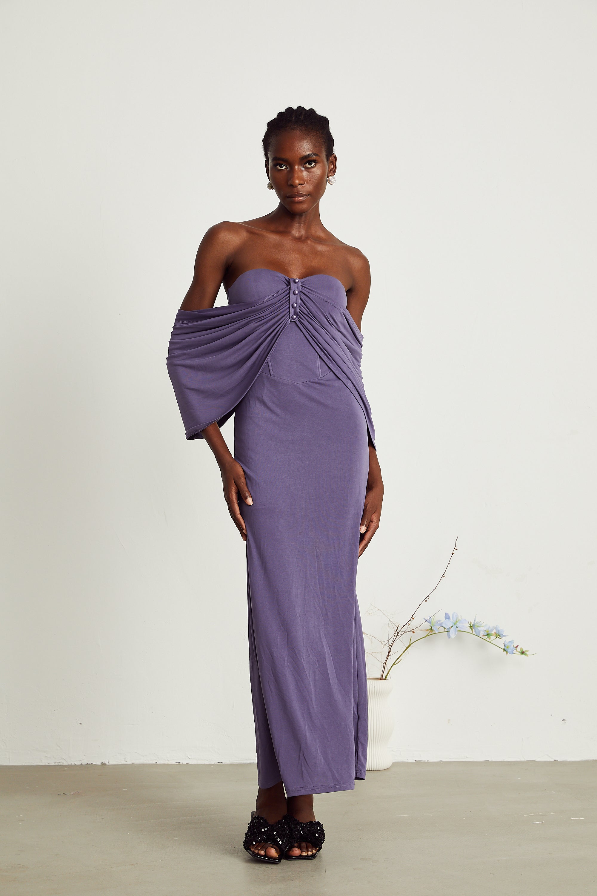 Delphine purple ruched midi dress (Final Sale-US Only)