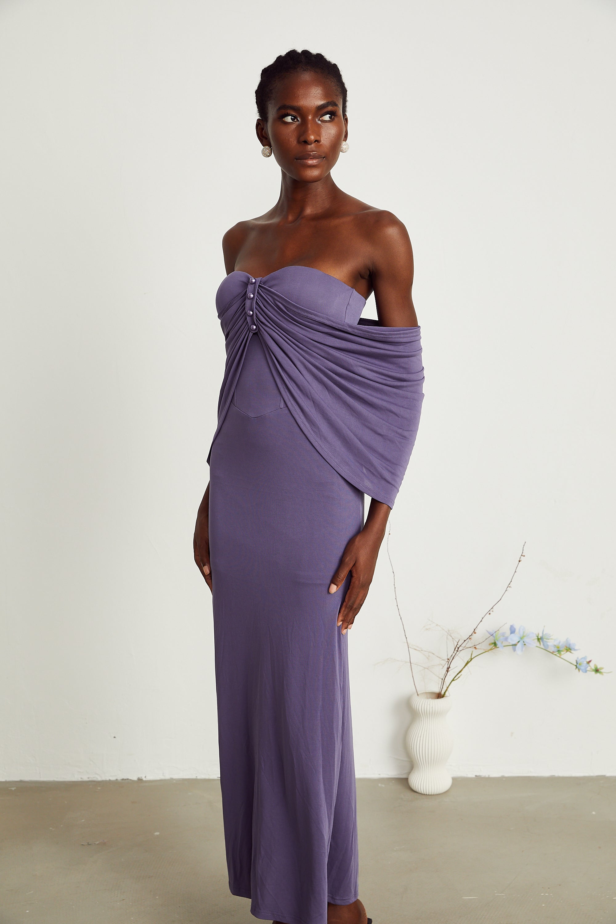 Delphine purple ruched midi dress (Final Sale-US Only)