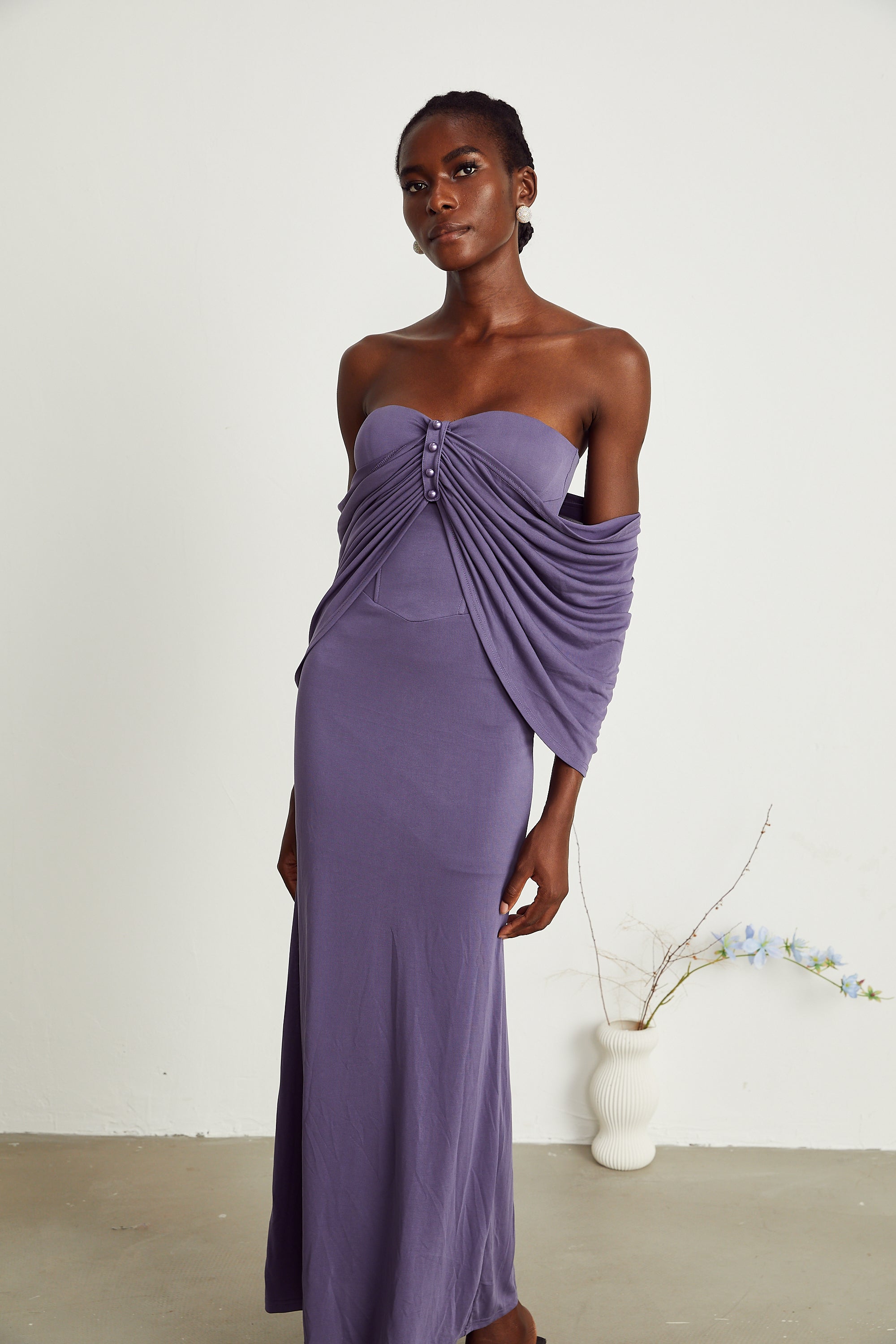 Delphine purple ruched midi dress (Final Sale-US Only)