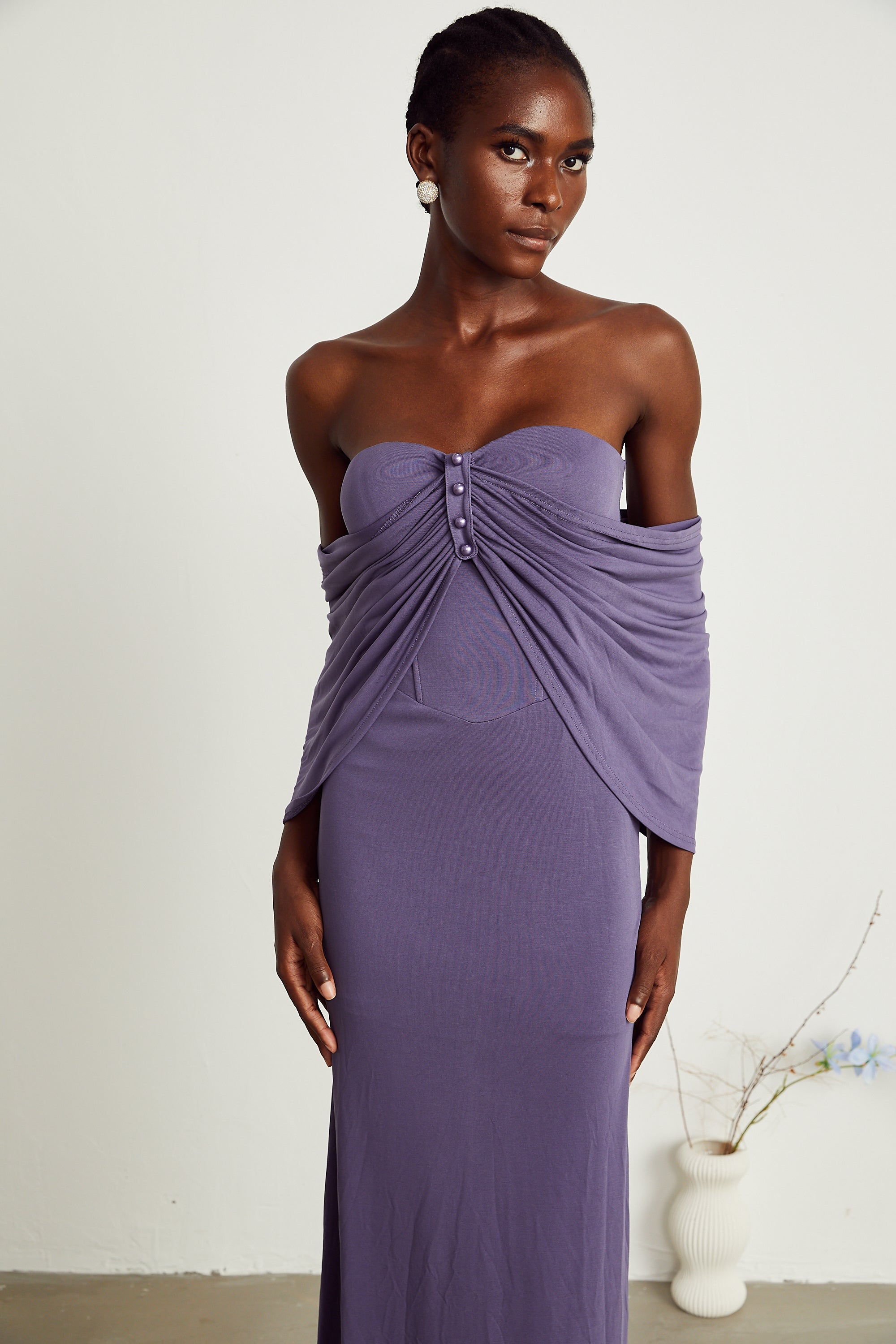 Delphine purple ruched midi dress (Final Sale-US Only)
