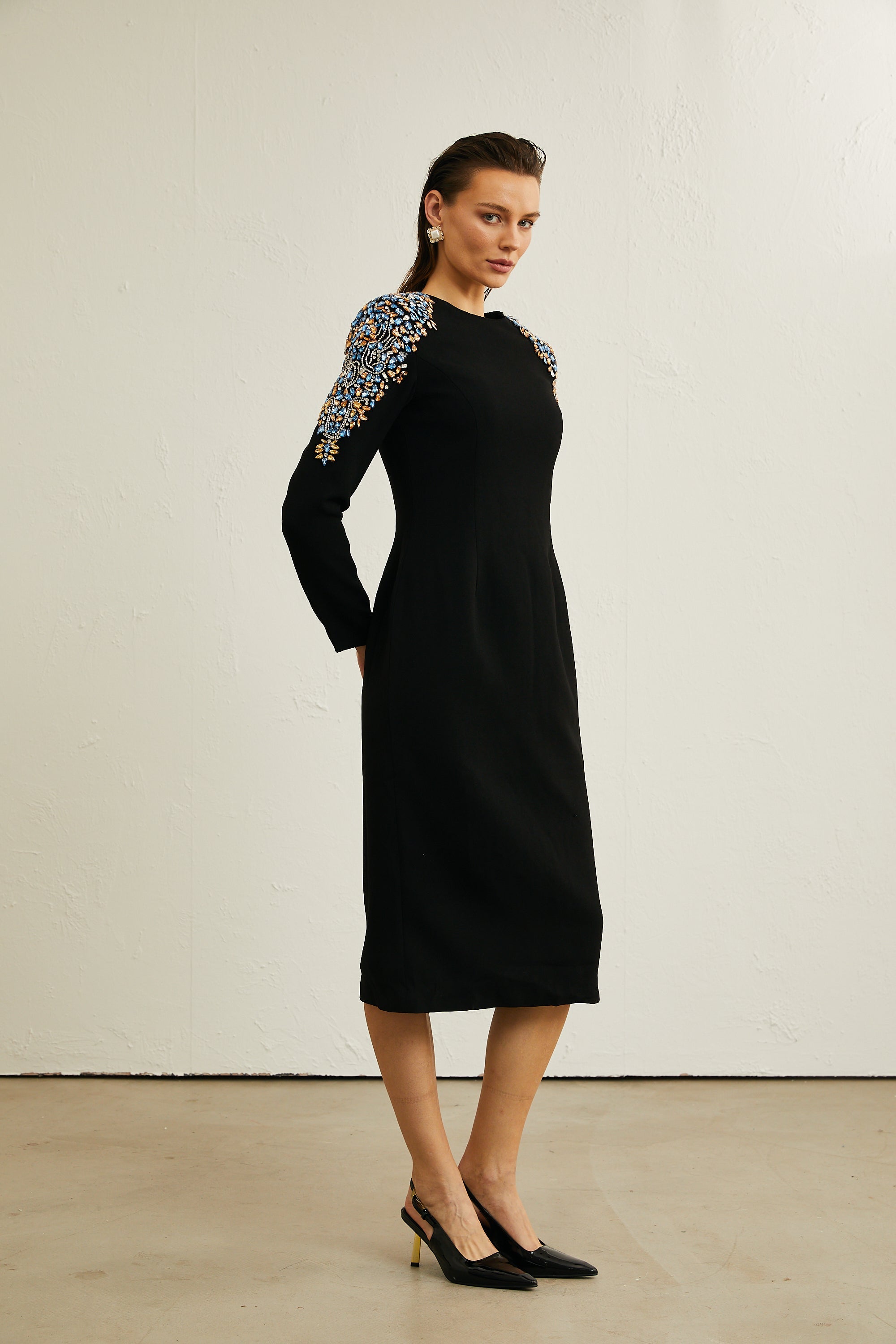Maëlys black crystal-embellished midi dress (Final Sale)