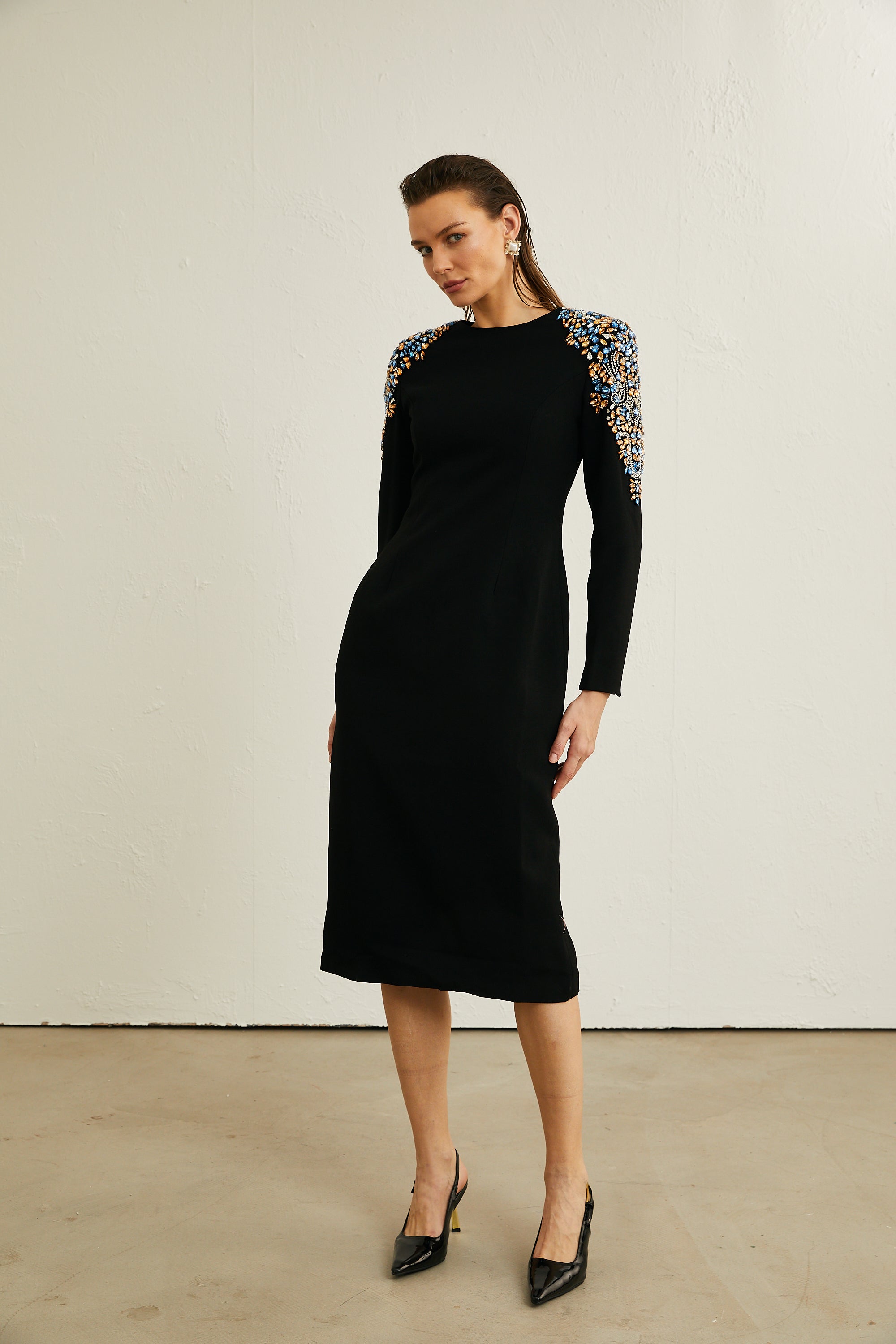 Maëlys black crystal-embellished midi dress (Final Sale)