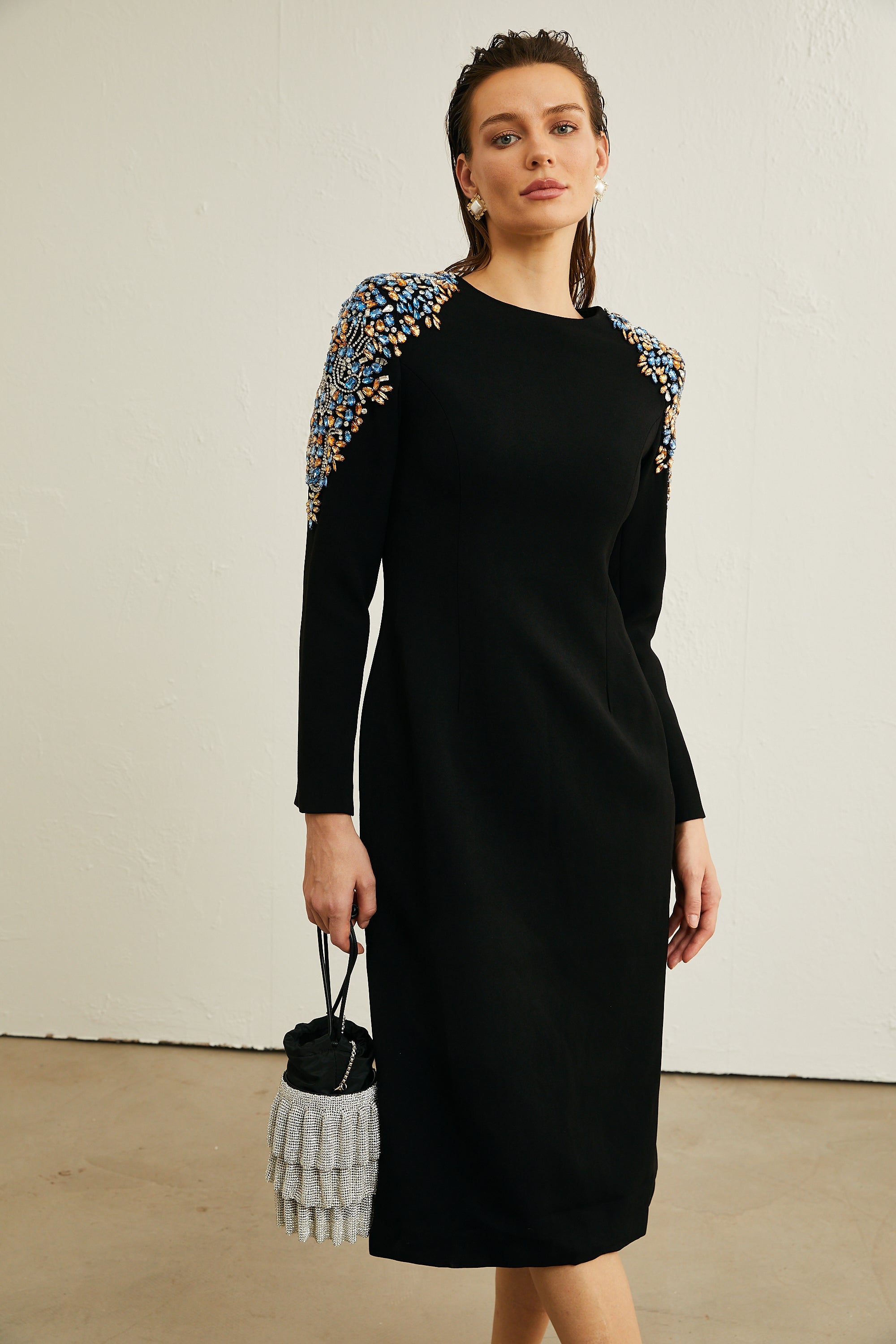 Maëlys black crystal-embellished midi dress (Final Sale)