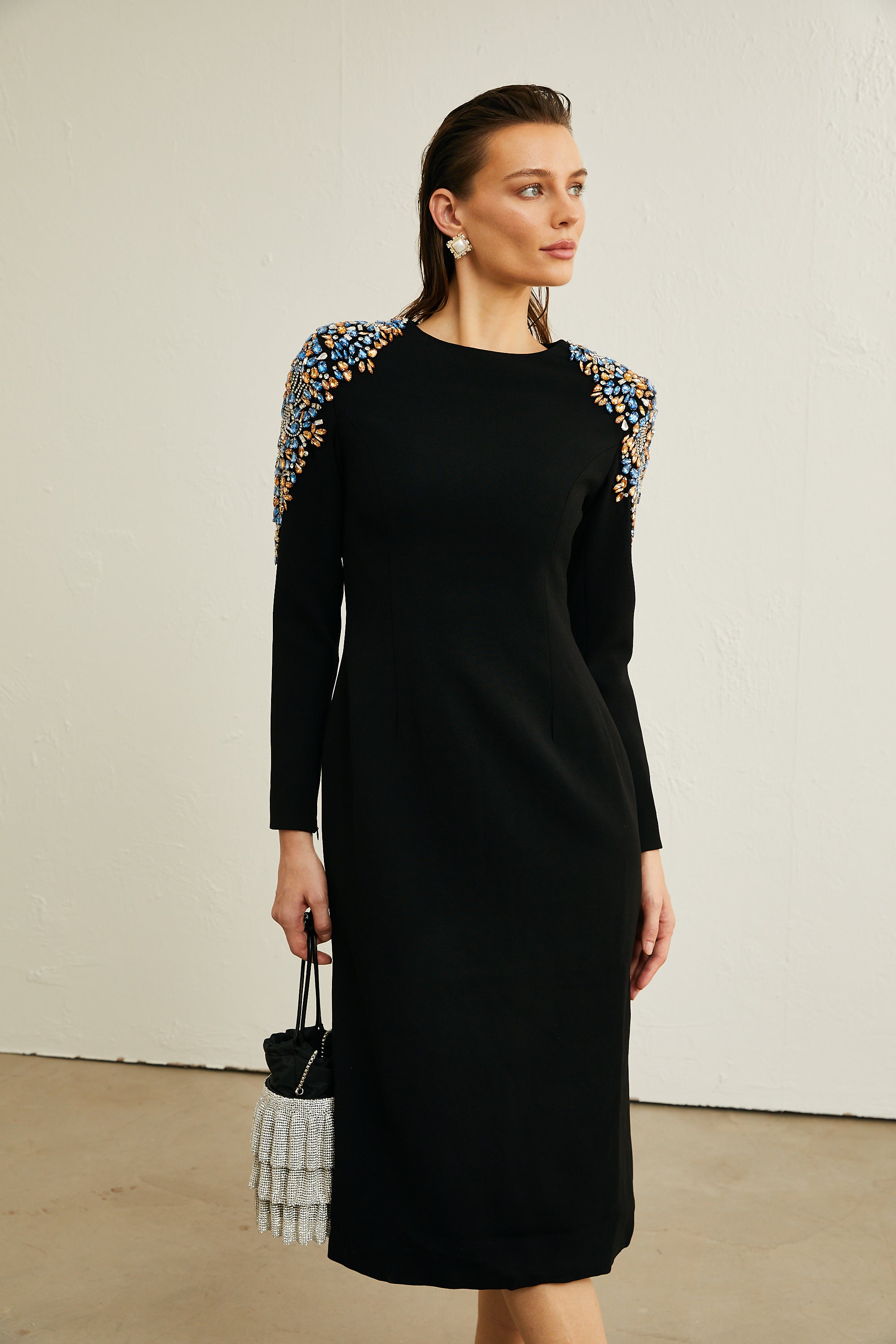 Maëlys black crystal-embellished midi dress (Final Sale)