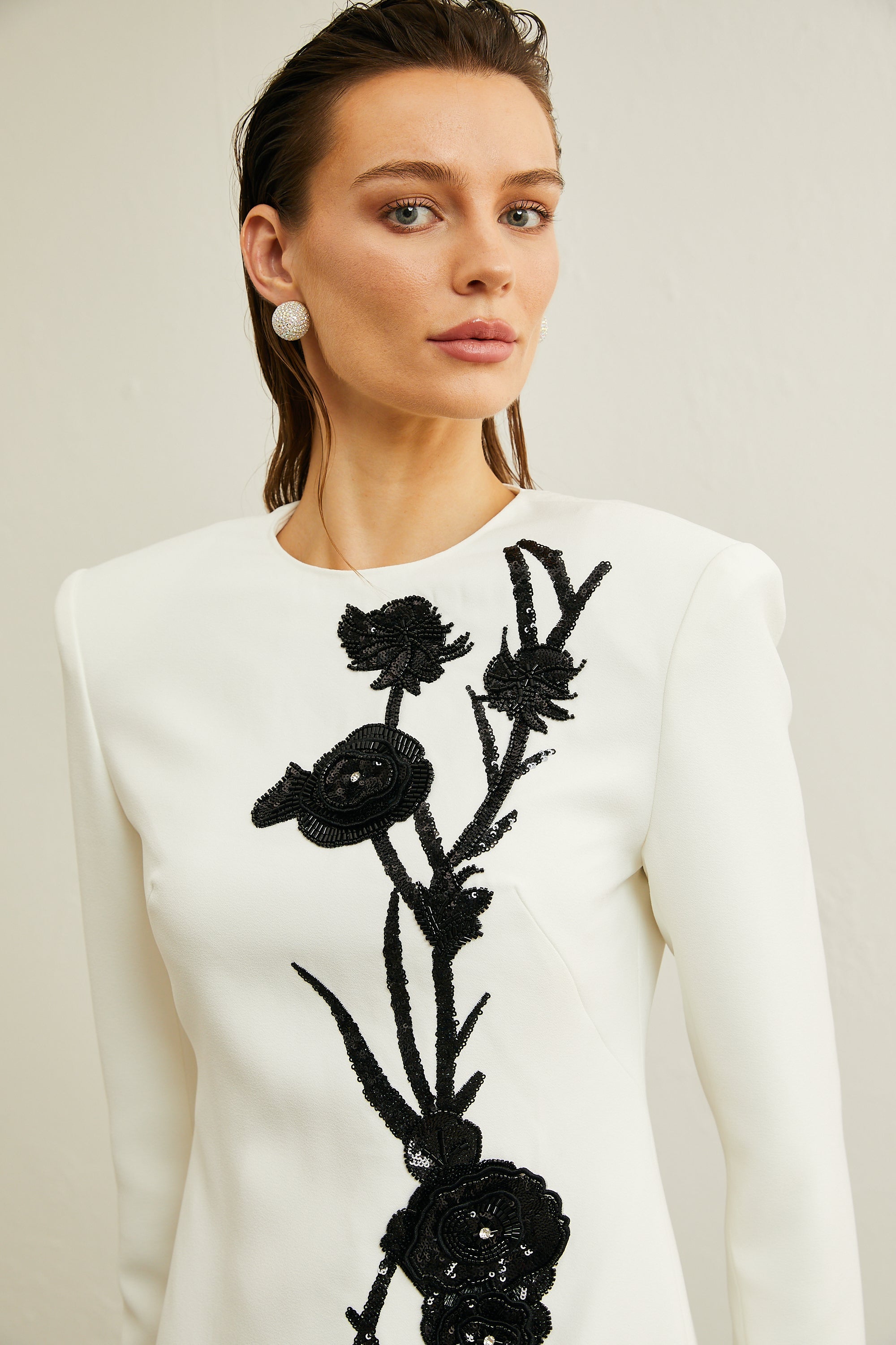 Vanessa white faux-flower embellished mini dress (Final Sale-US Only)