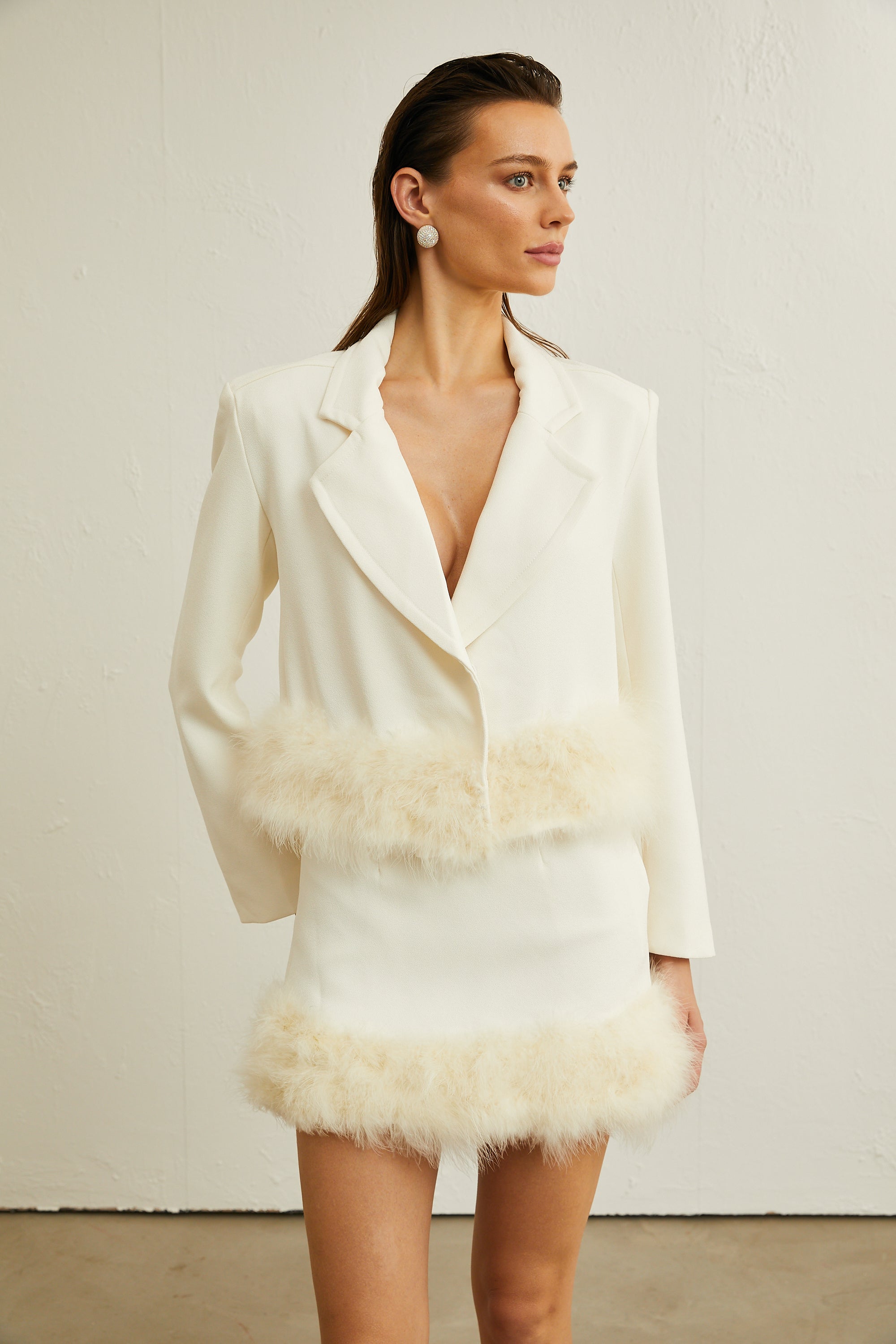 Valérie feather-hem blazer & skirt matching set (US Only)