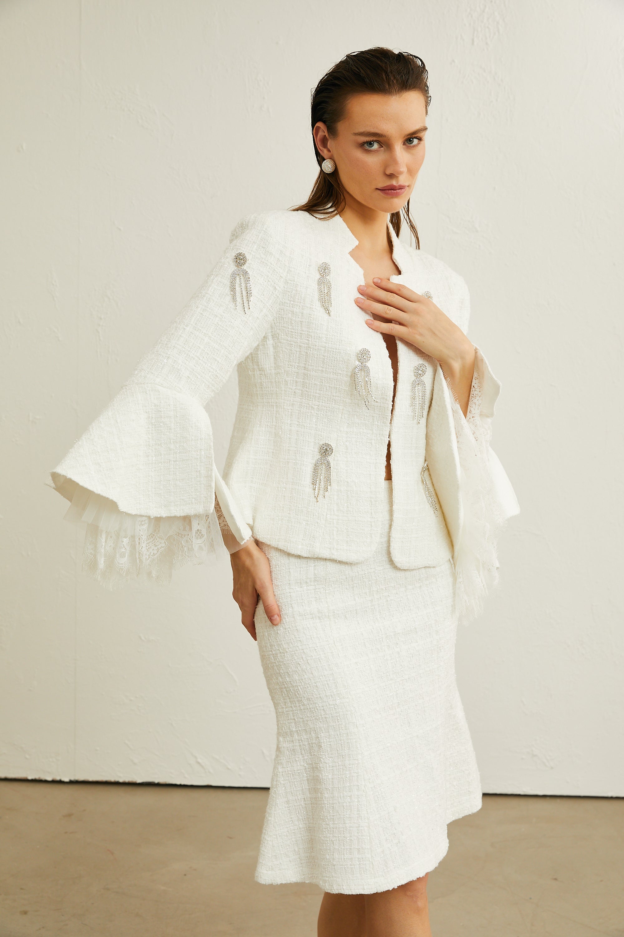 Lucie flared-cuff sequined jacket & skirt matching set (Final Sale)
