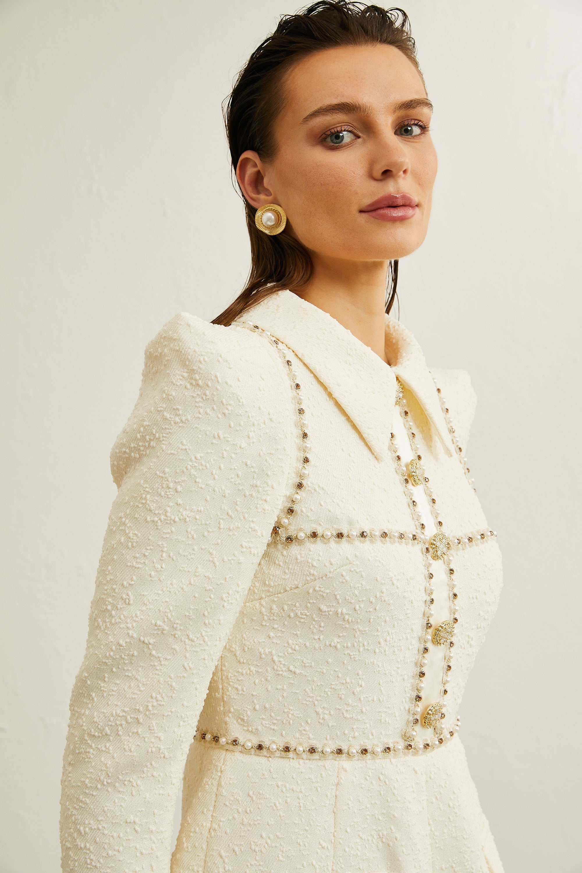 Irina faux-pearl tweed bodysuit