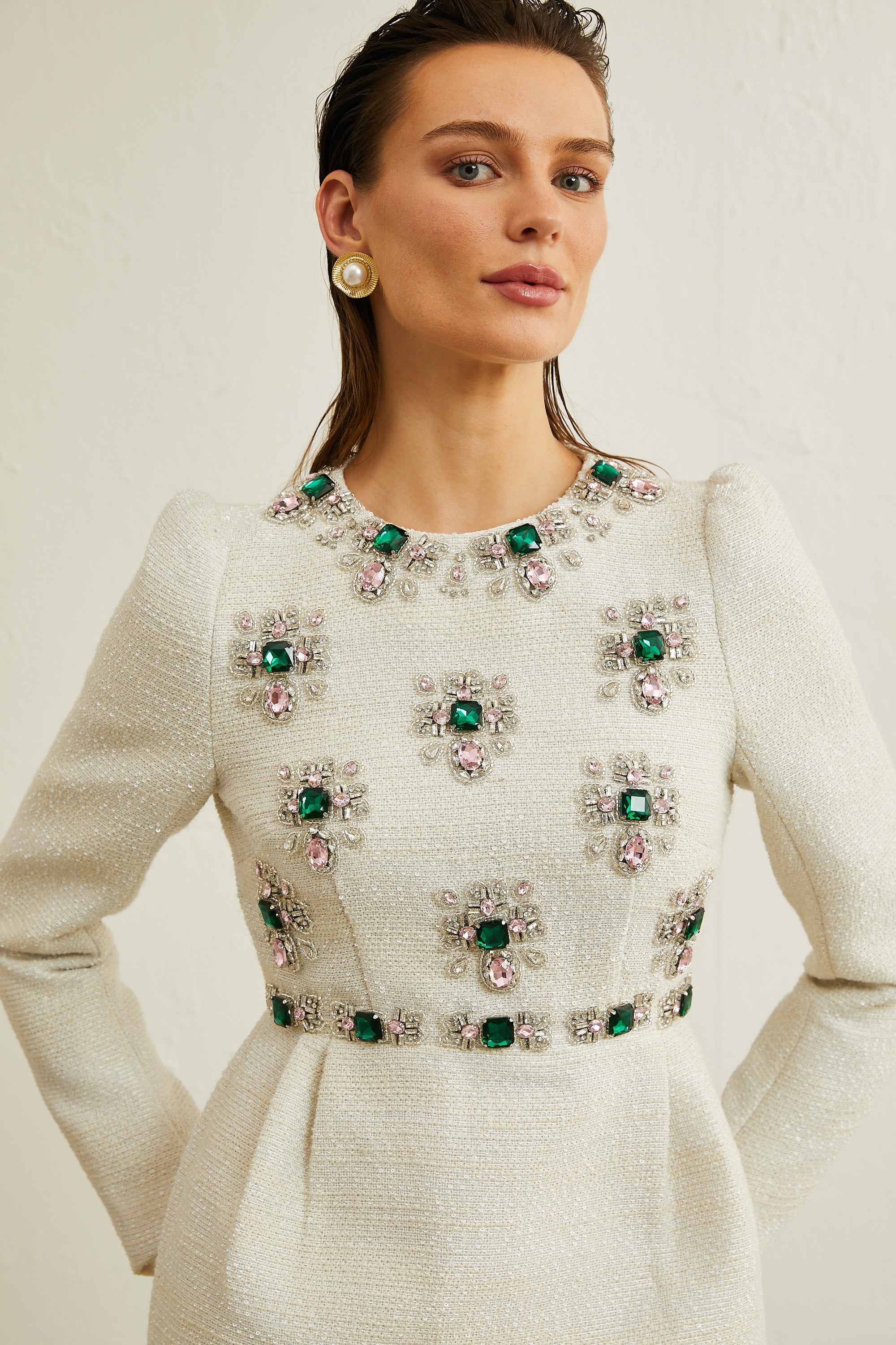 Pauline white tweed bead-embellished mini dress (US Only)