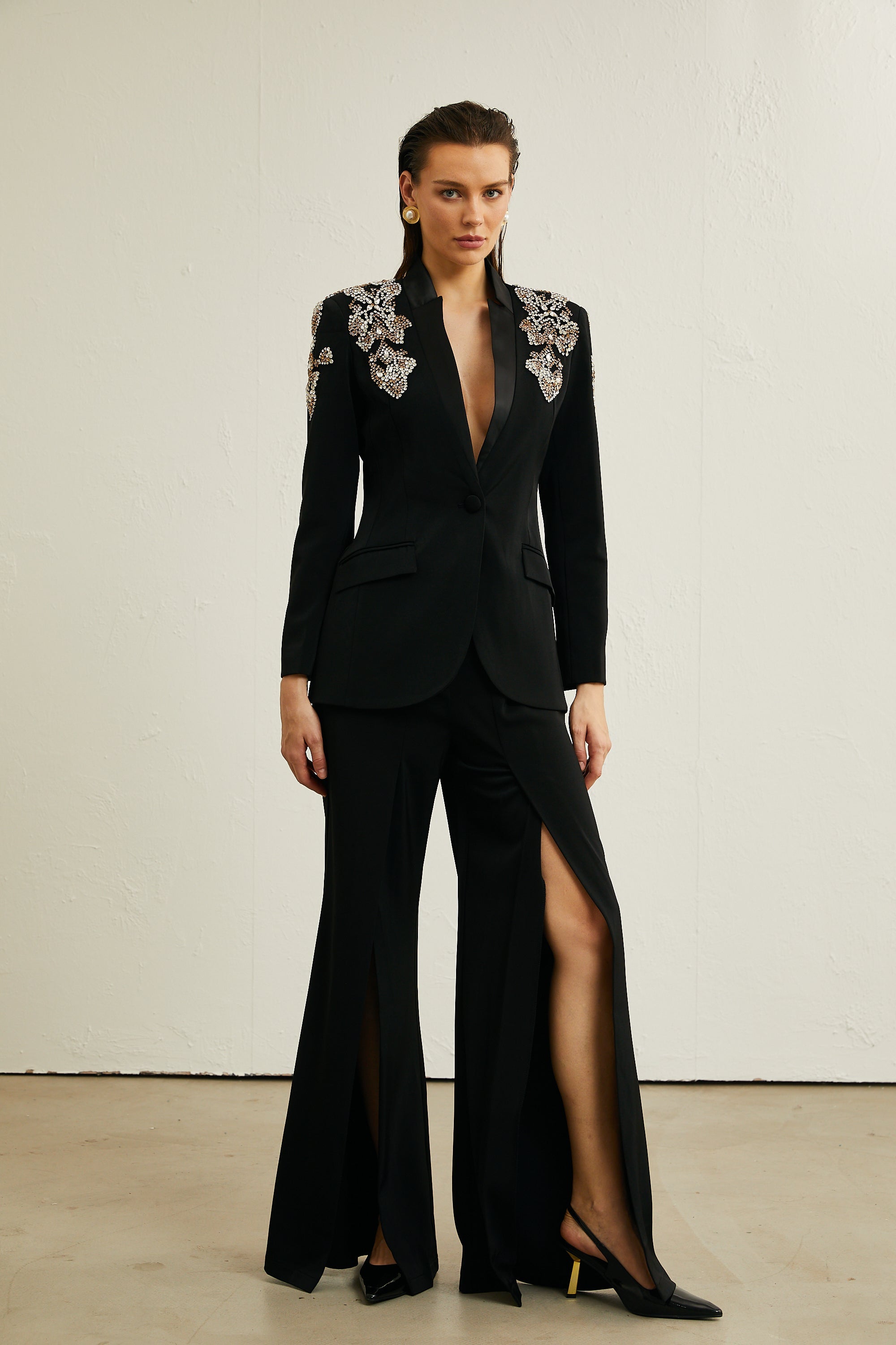 Delphine black embellished jacket & trousers matching set (Final Sale-US Only)