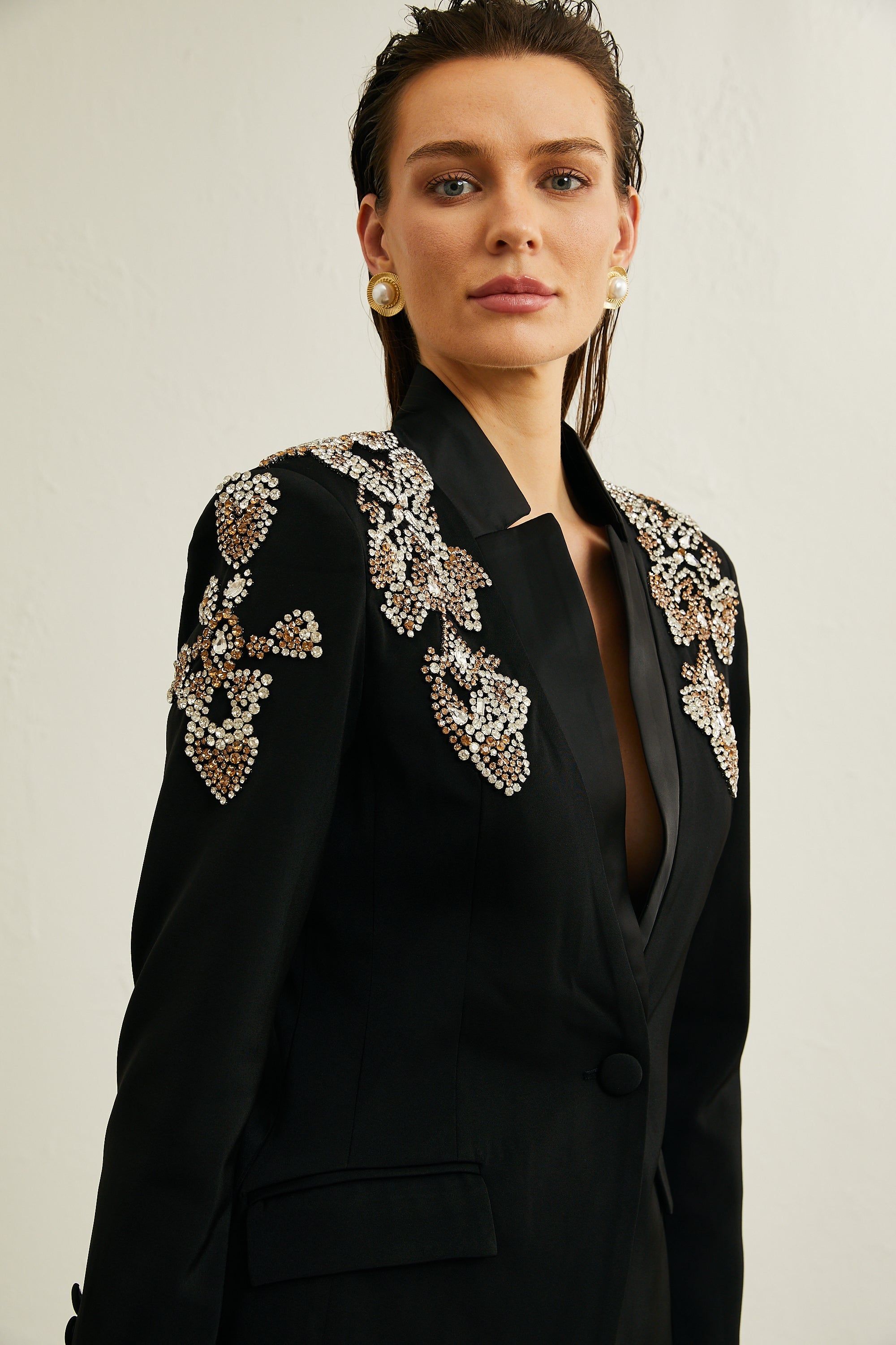Delphine black embellished jacket & trousers matching set (Final Sale-US Only)