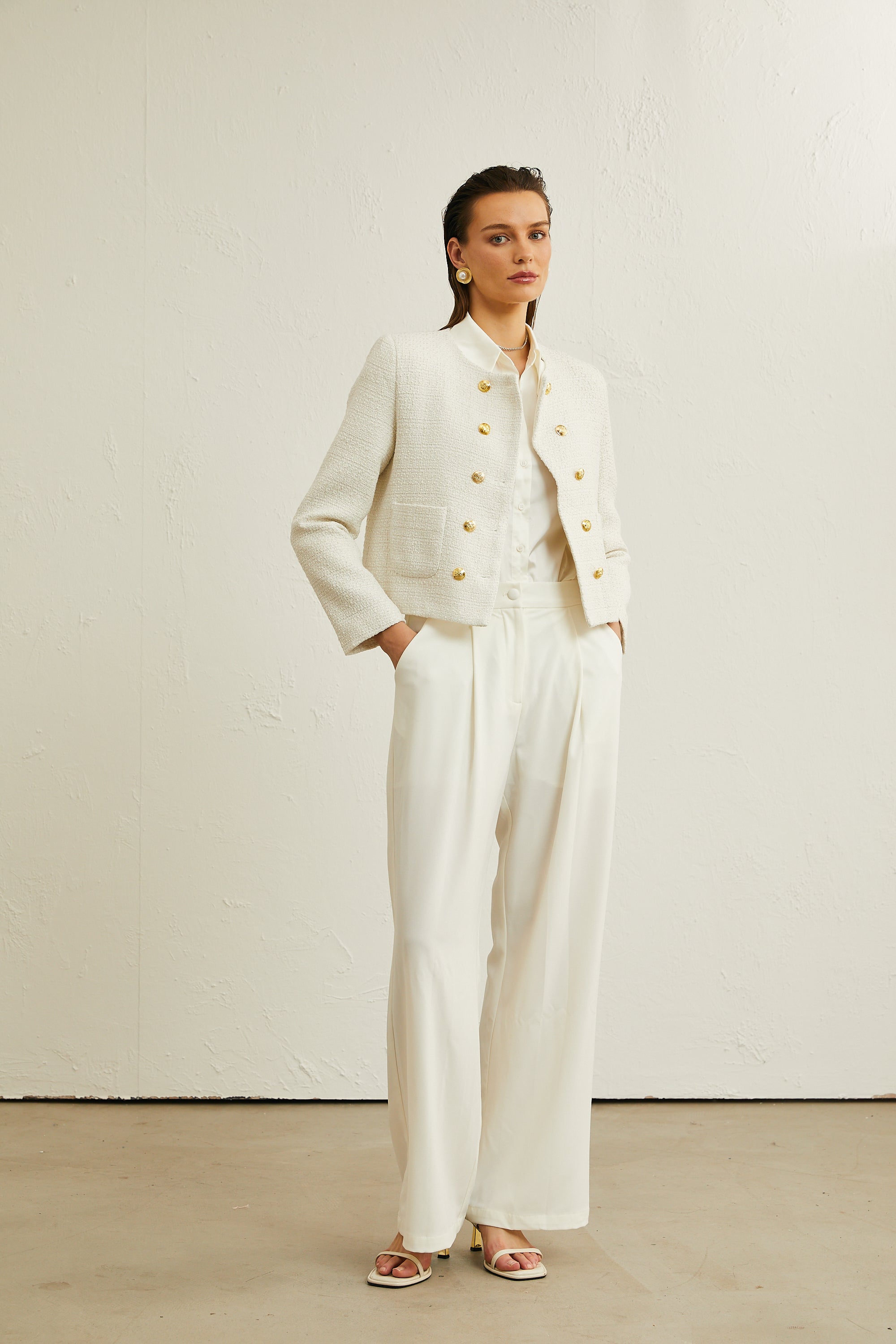 Thérèse white tweed double-breasted jacket (Final Sale)