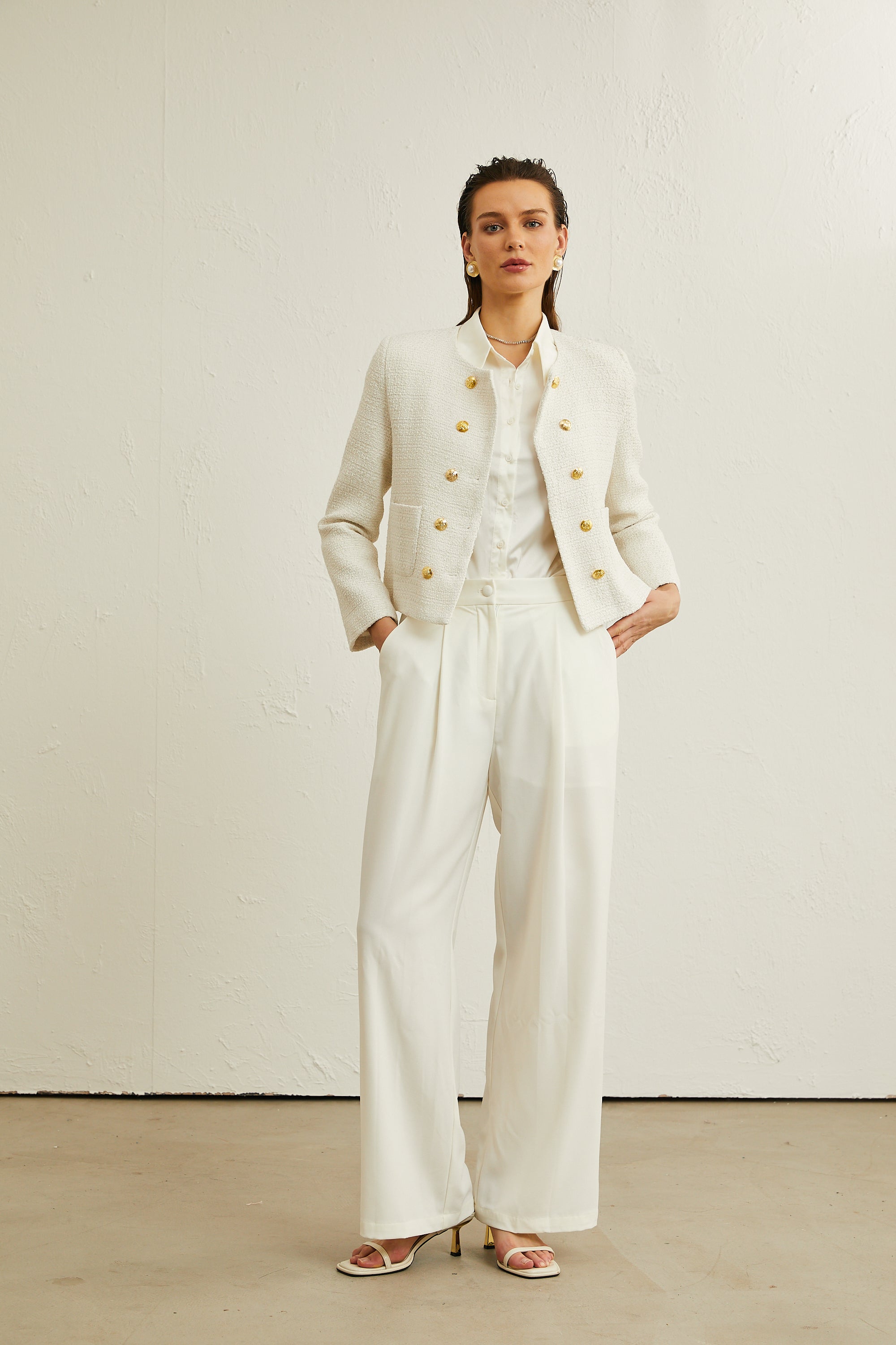 Thérèse white tweed double-breasted jacket (Final Sale)