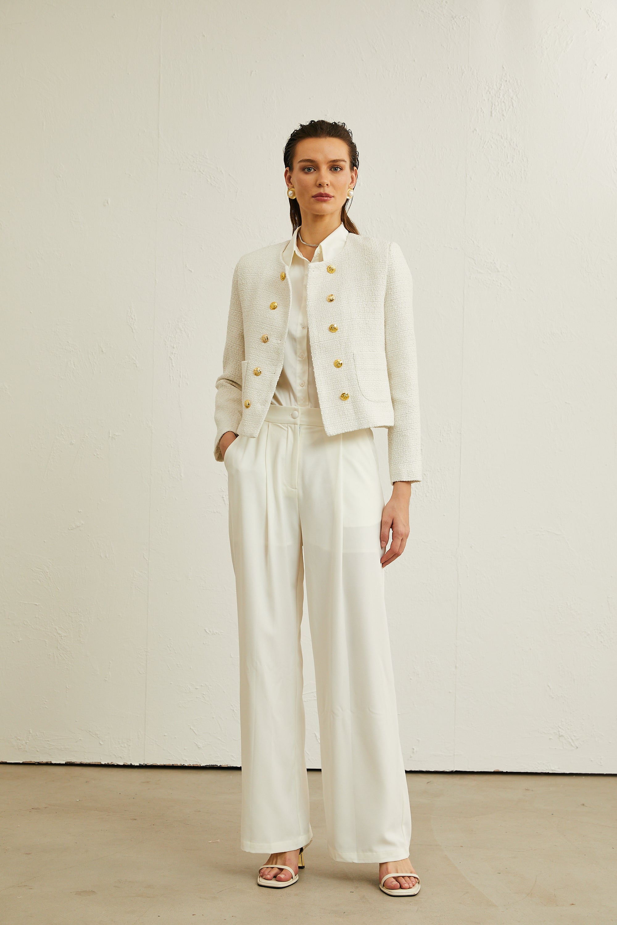 Thérèse white tweed double-breasted jacket (Final Sale)